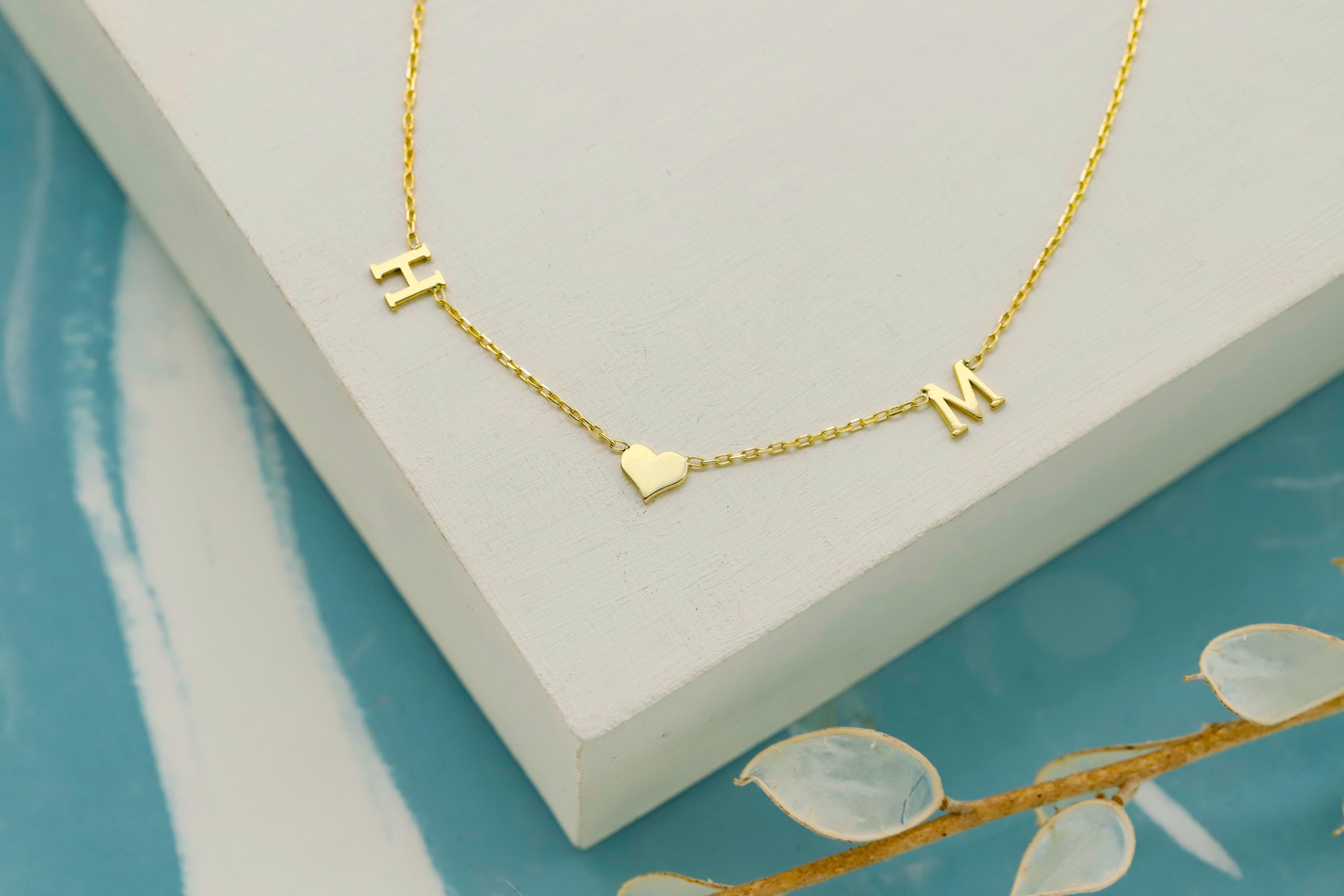 Personalized Initial Heart Necklace, Sterling Silver Necklace