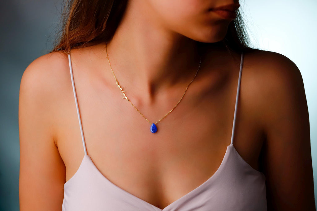 Custom Birthstone Name Necklace, 925 Sterling Silver Necklace