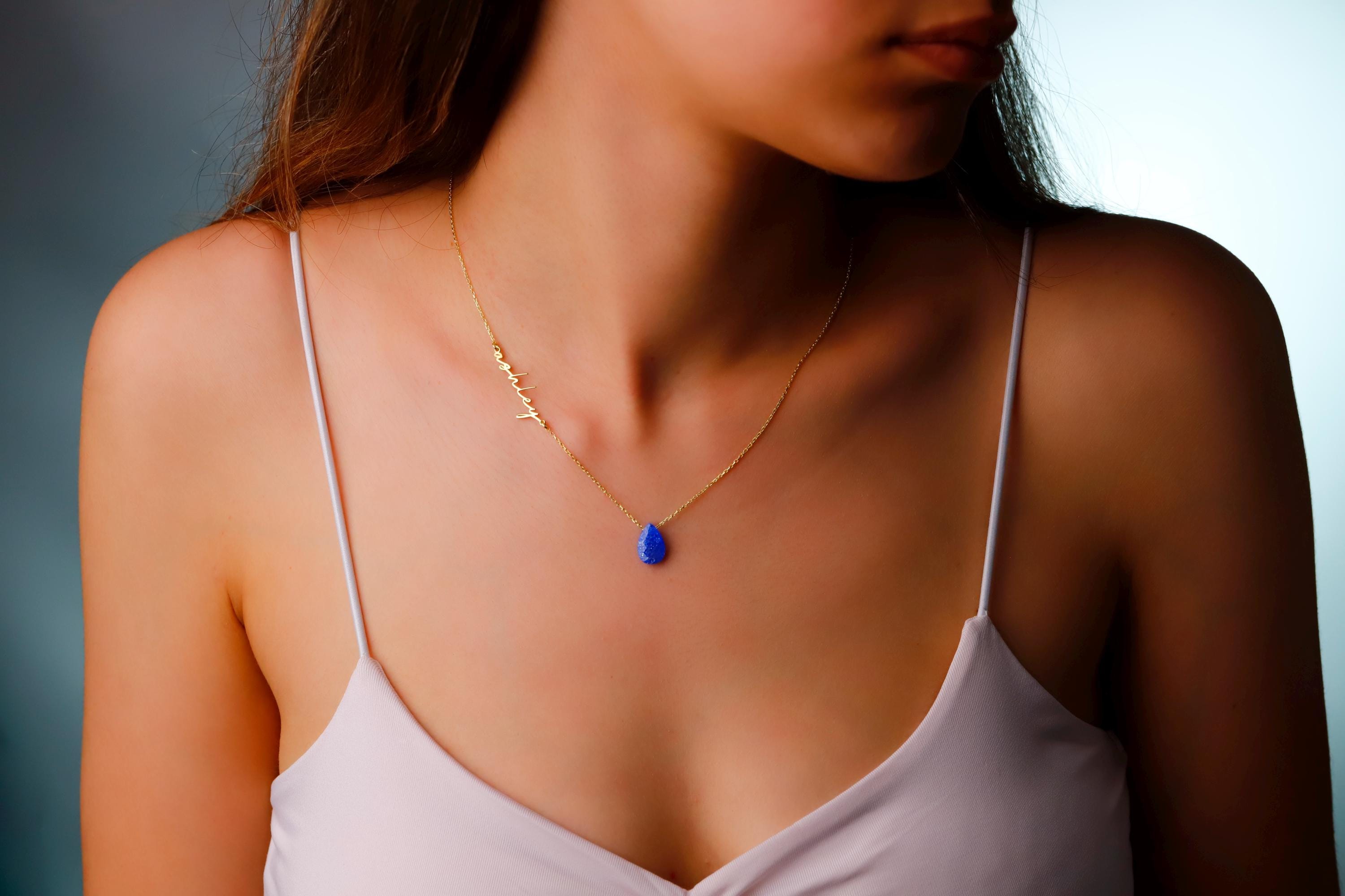 Custom Birthstone Name Necklace, 925 Sterling Silver Necklace