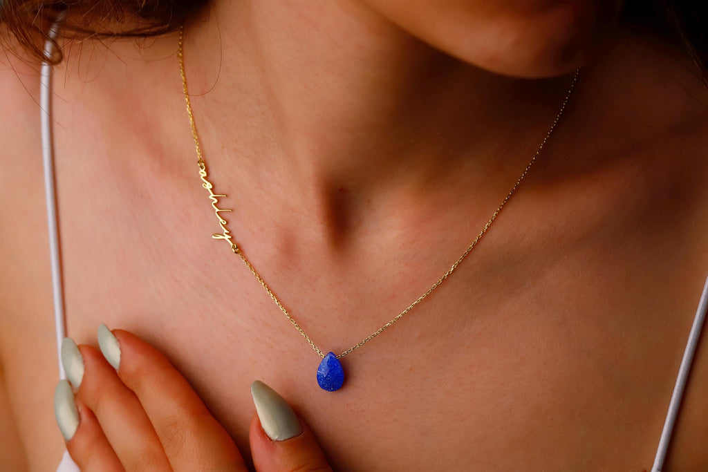 Custom Birthstone Name Necklace, 925 Sterling Silver Necklace