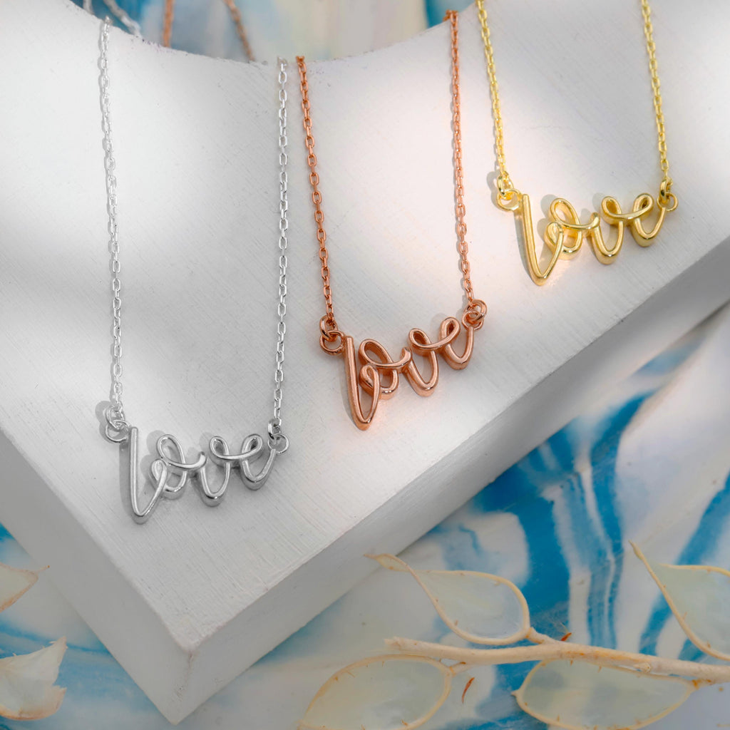 Dainty Love Necklace, 925 Sterling Silver 3D Pendant