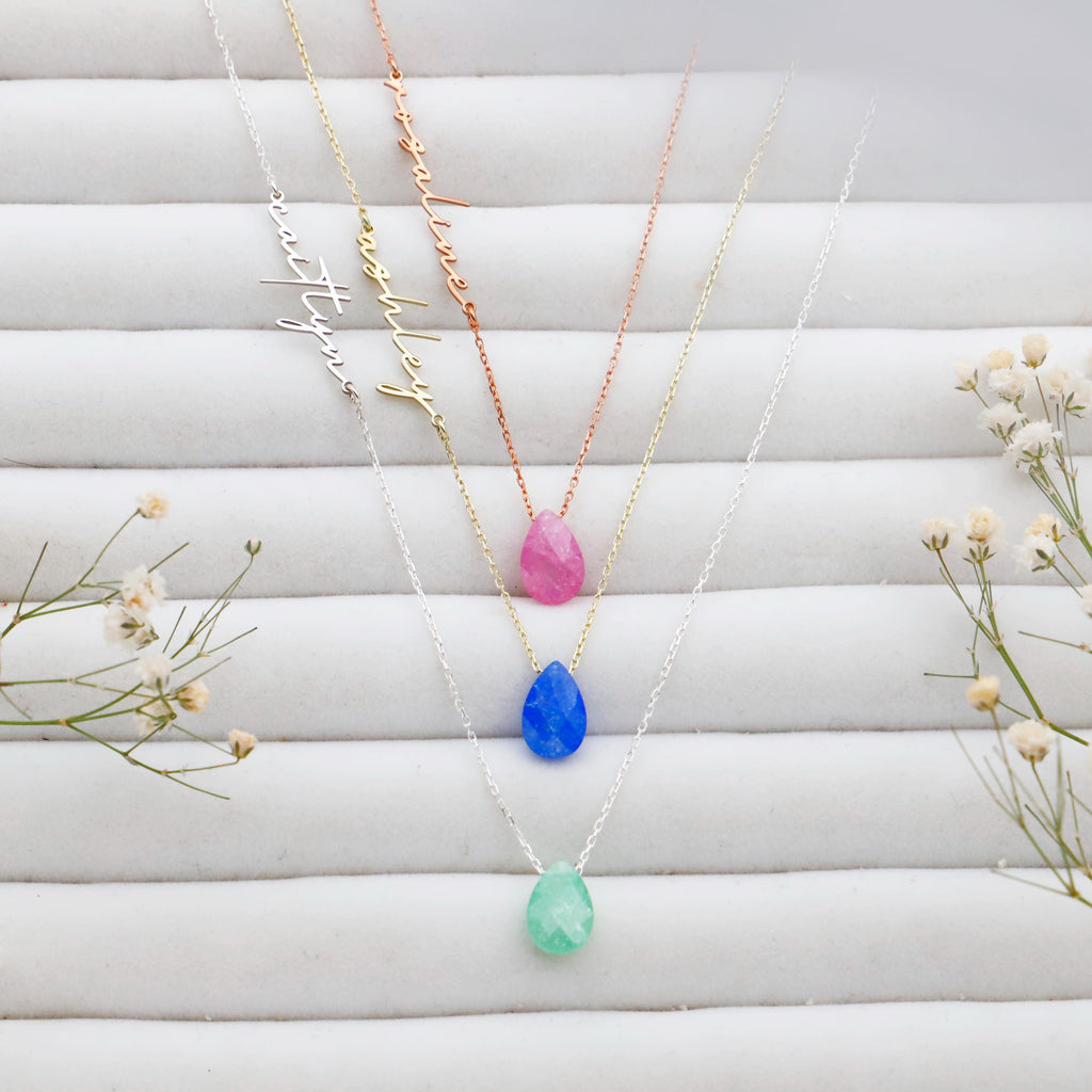 Custom Birthstone Name Necklace, 925 Sterling Silver Necklace