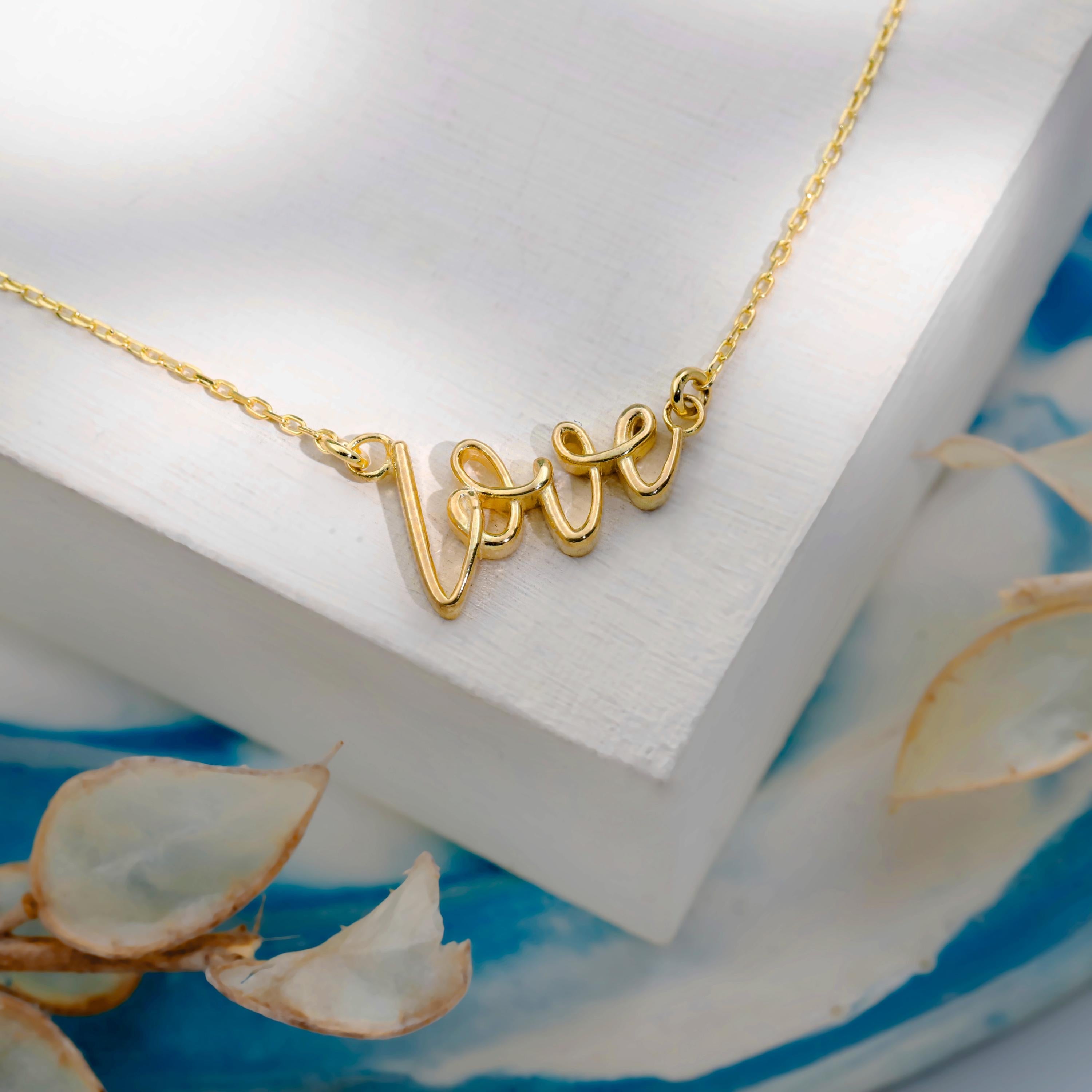 Dainty Love Necklace, 925 Sterling Silver 3D Pendant