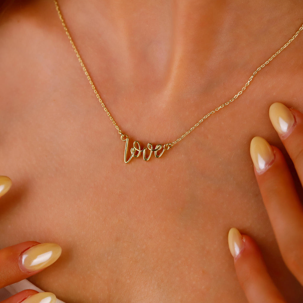 Dainty Love Necklace, 925 Sterling Silver 3D Pendant