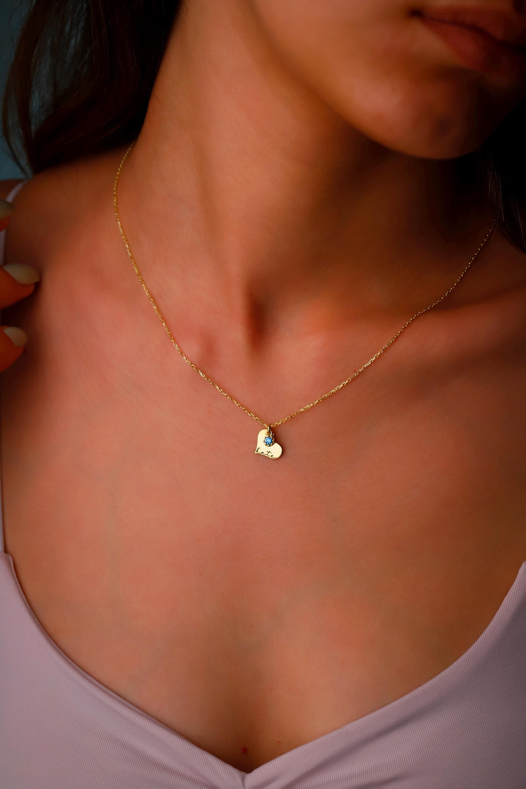 Personalized Birthstone Heart Necklace, Sterling Silver Dainty