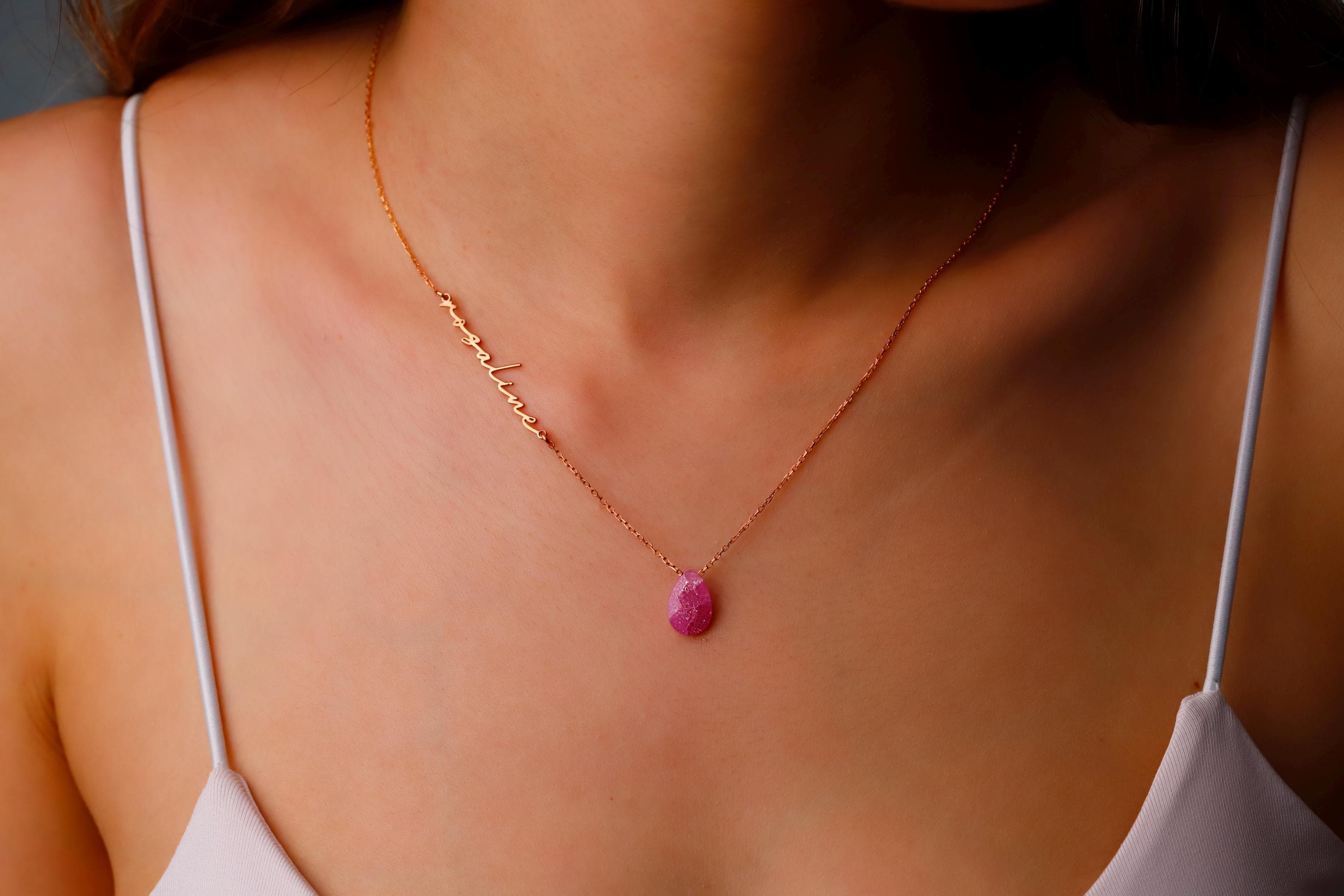 Custom Birthstone Name Necklace, 925 Sterling Silver Necklace