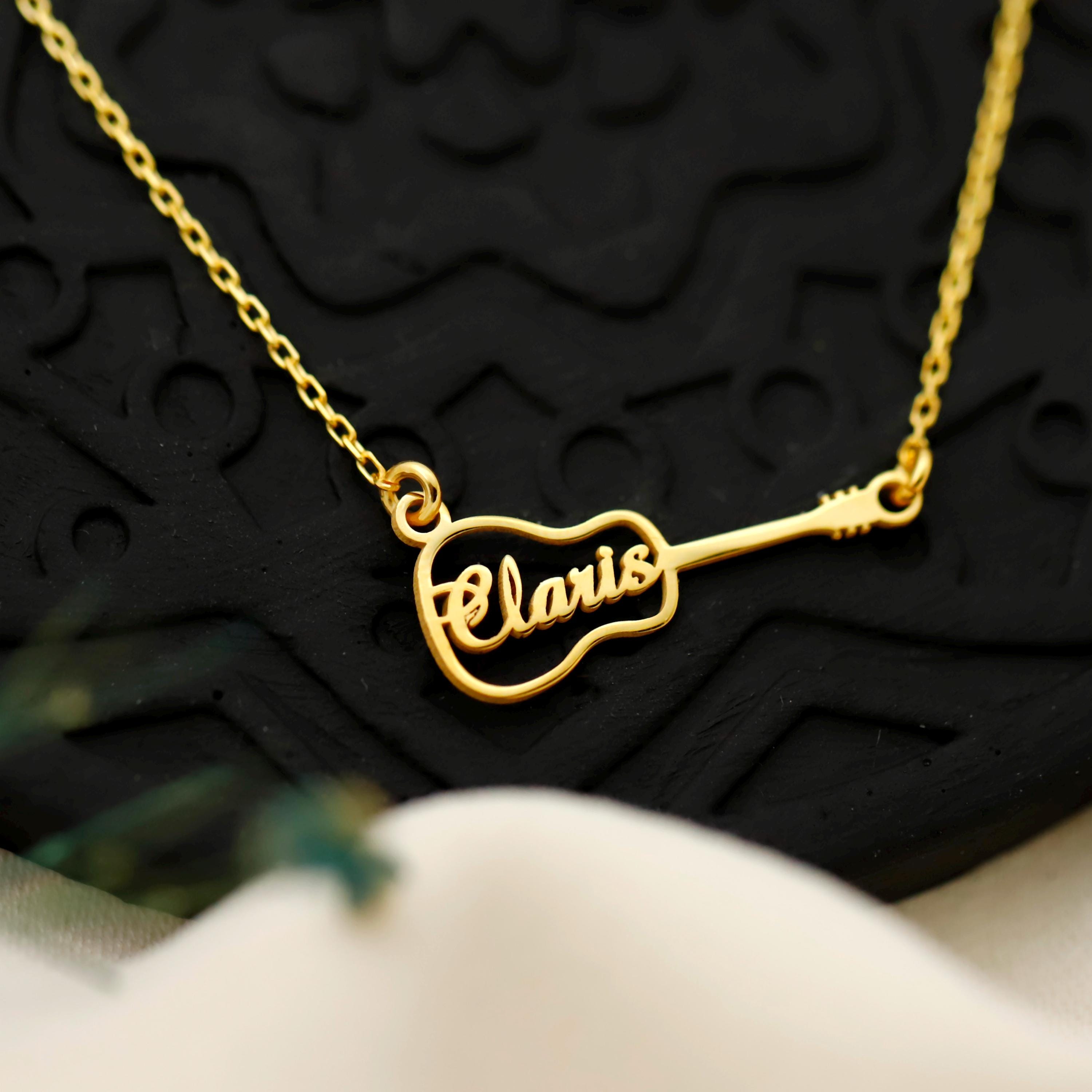 Personalized Guitar Necklace, 925 Sterling Silver Music Pendant