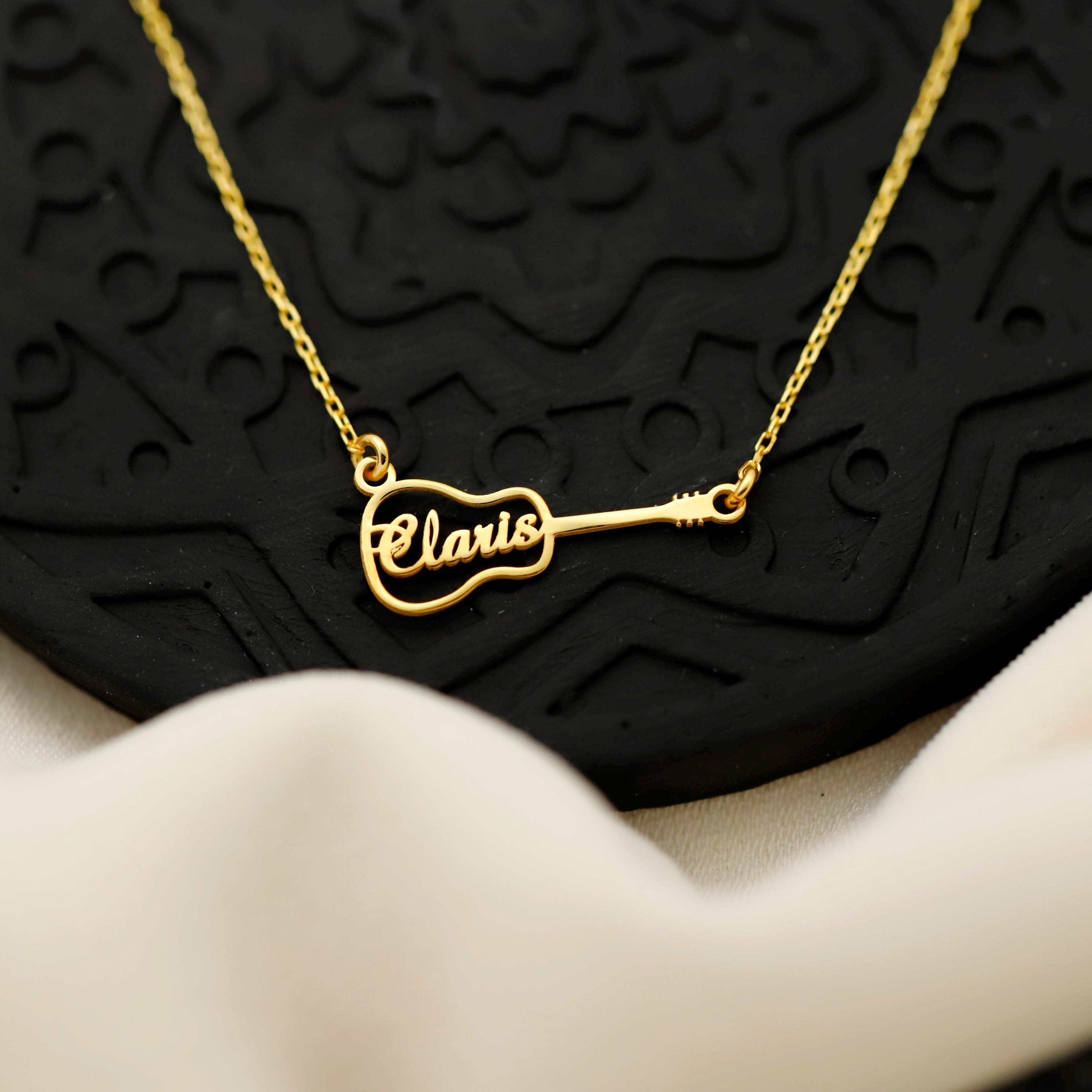 Personalized Guitar Necklace, 925 Sterling Silver Music Pendant