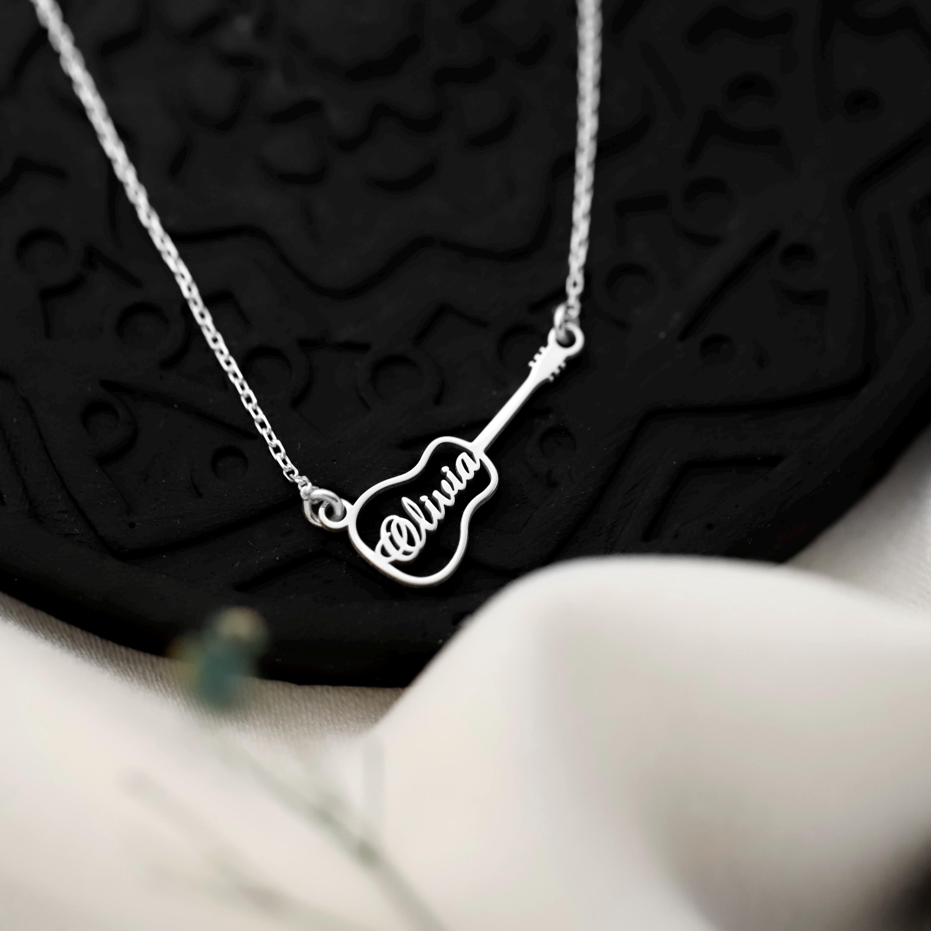 Personalized Guitar Necklace, 925 Sterling Silver Music Pendant