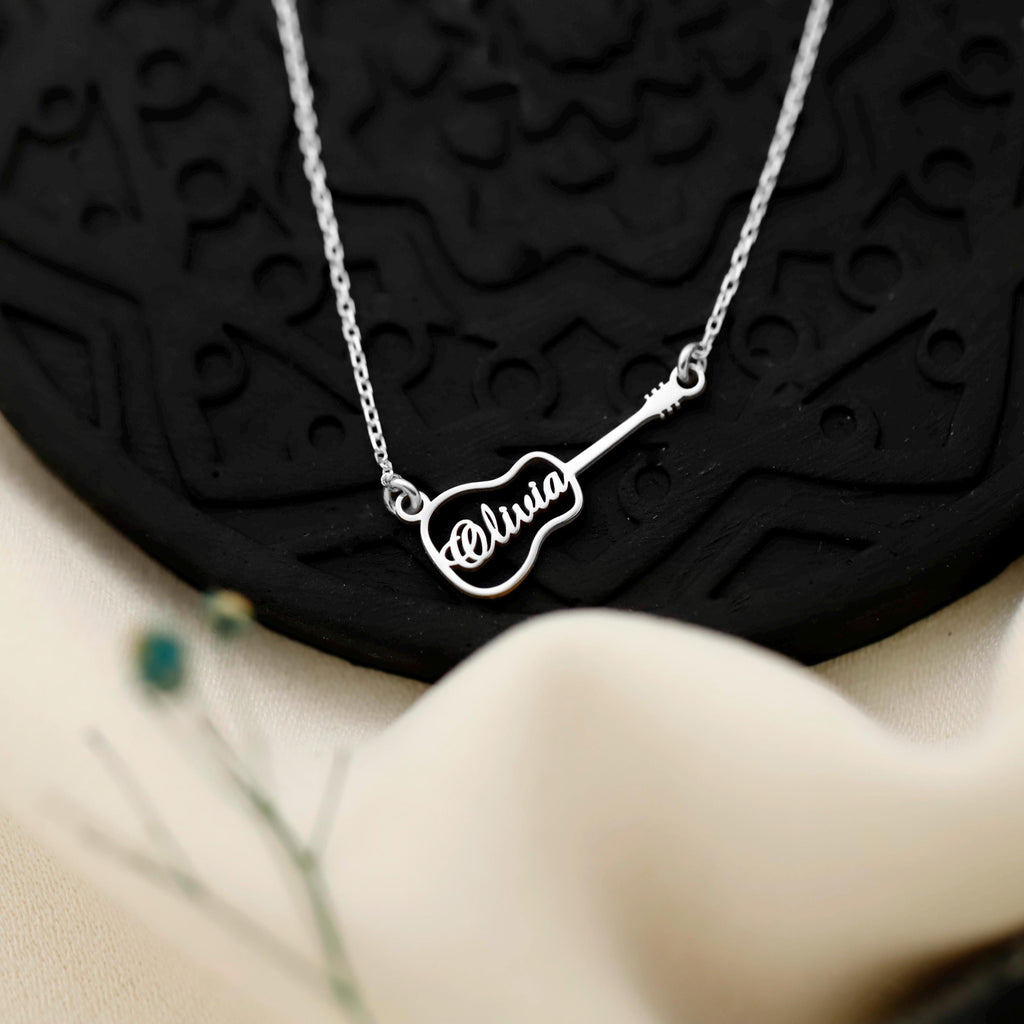 Personalized Guitar Necklace, 925 Sterling Silver Music Pendant