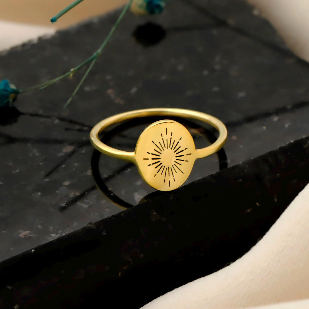 Sunburst Ring, 925 Sterling Silver Minimalist Sun Beam Ring