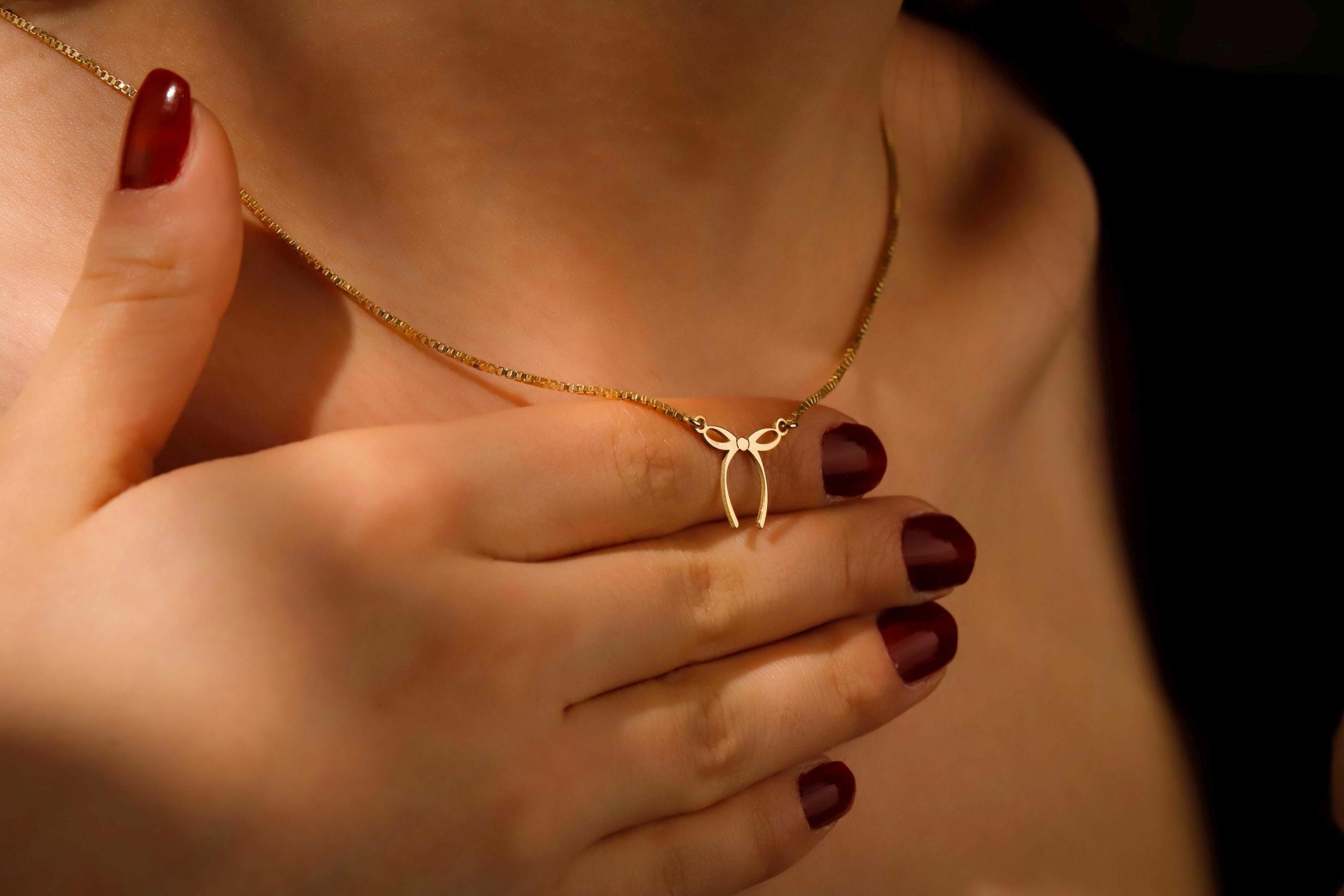 Dainty Bow Necklace, 14K Gold Vermeil Ribbon Pendant For Her