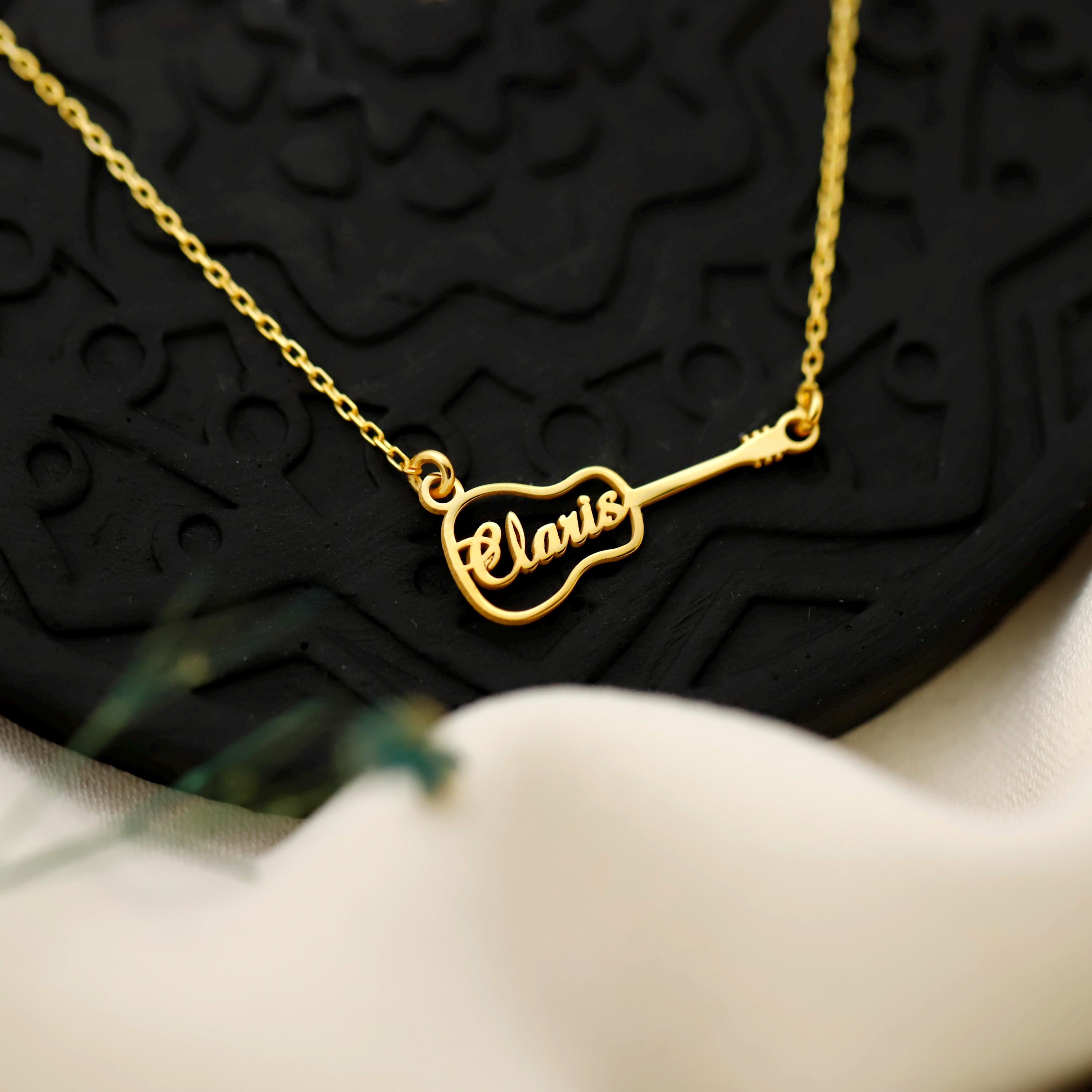 Personalized Guitar Necklace, 925 Sterling Silver Music Pendant