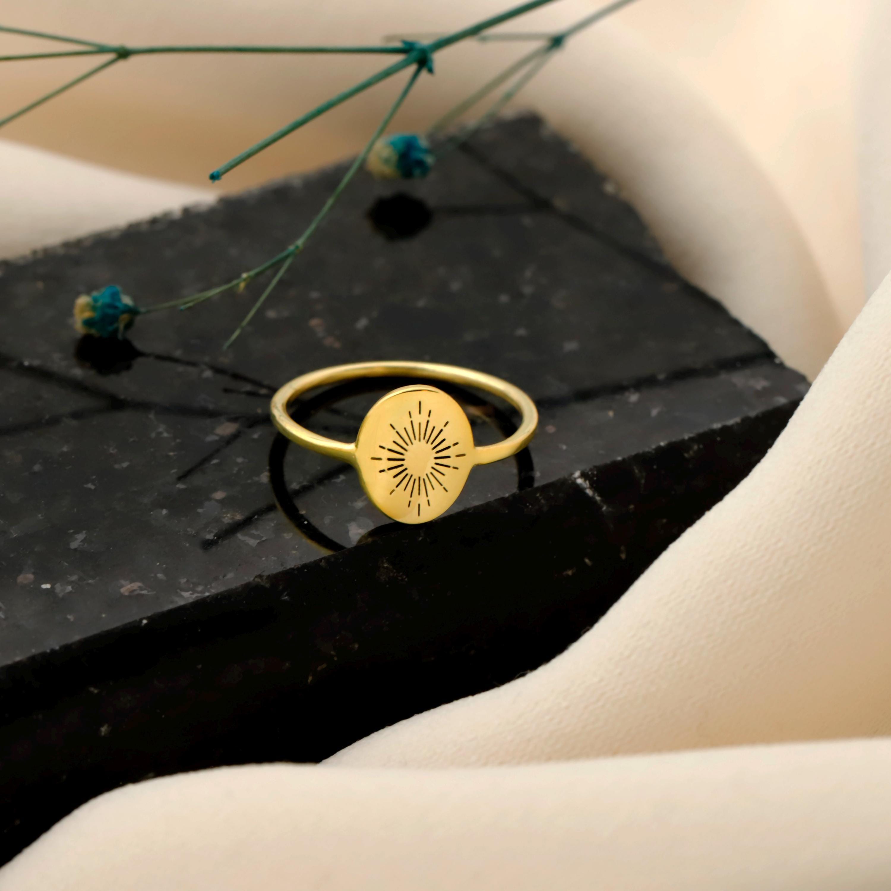 Sunburst Ring, 925 Sterling Silver Minimalist Sun Beam Ring