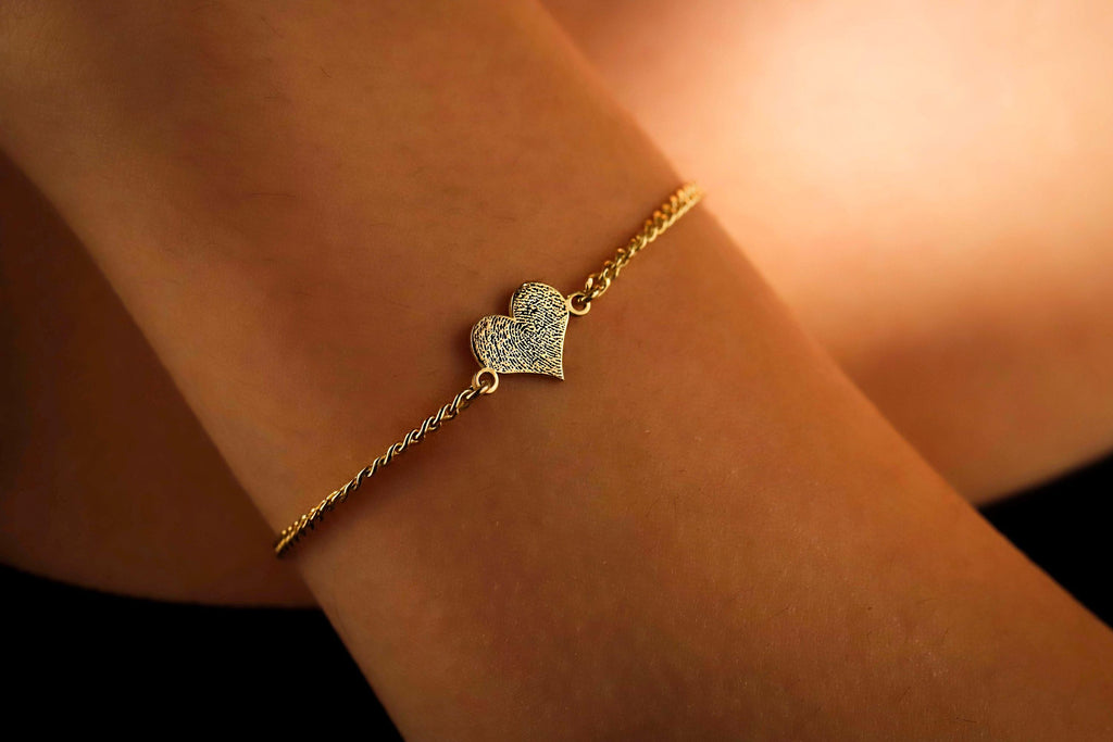 Fingerprint Engraving Bracelet, 925 Sterling Silver Heart Charm