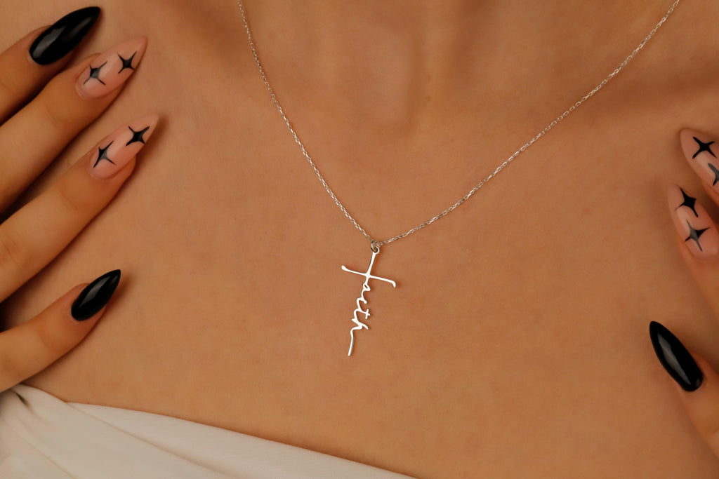 Personalized Cross Name Necklace, Sterling Silver Faith Pendant