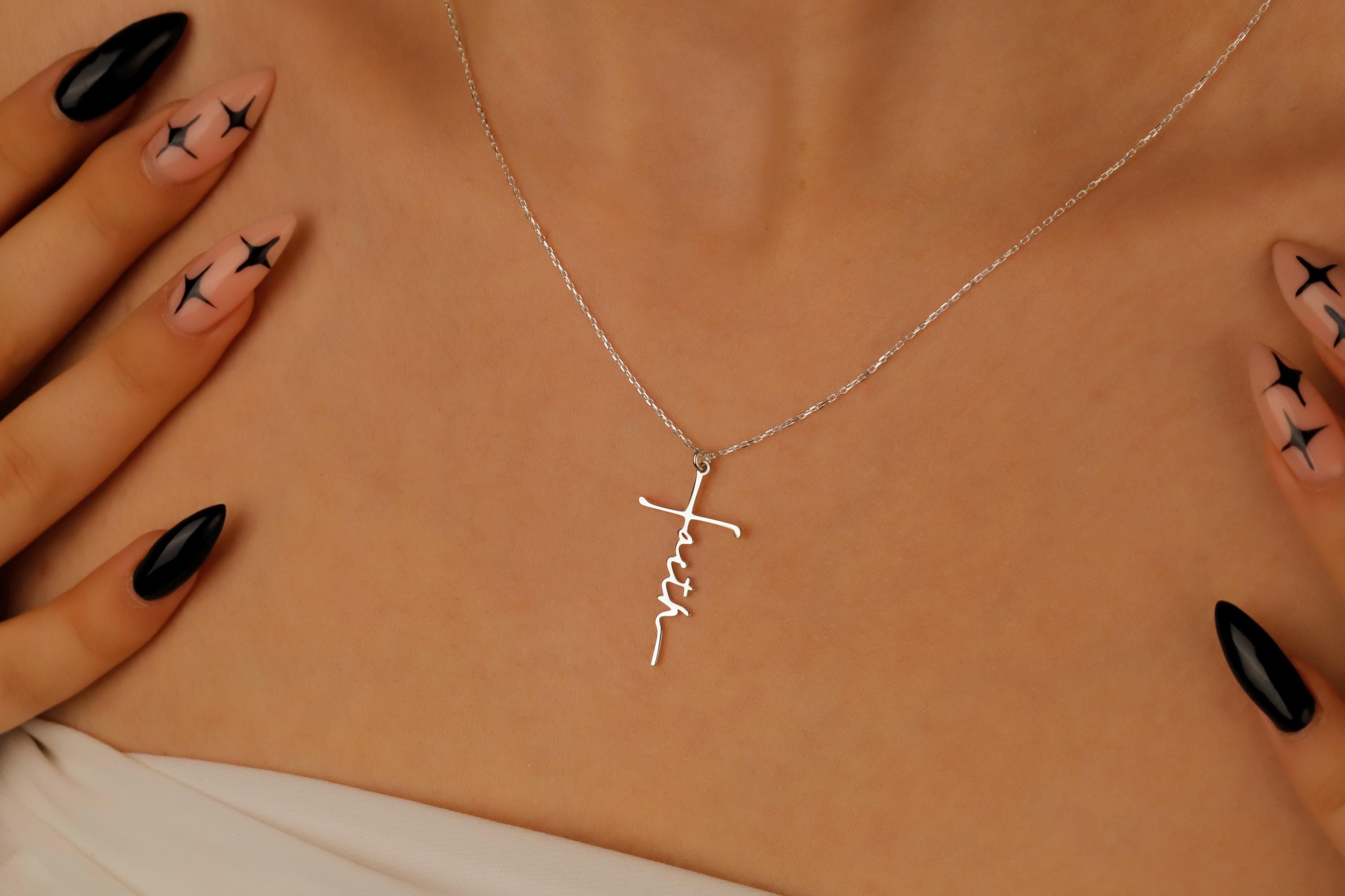 Personalized Cross Name Necklace, Sterling Silver Faith Pendant