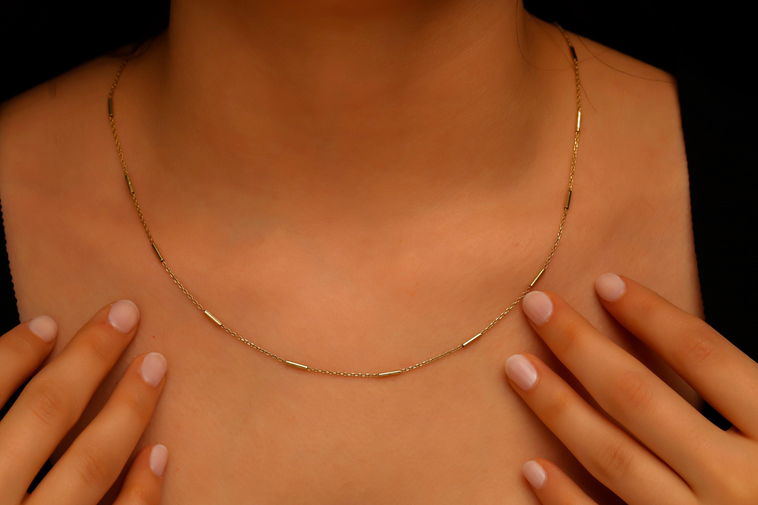 Sterling Silver Satellite Choker Necklace, Dainty Bar Chain