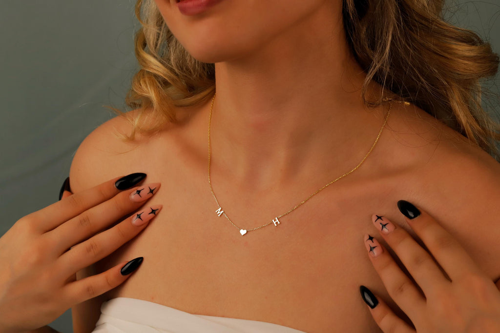 Personalized Initial Heart Necklace, Sterling Silver Necklace