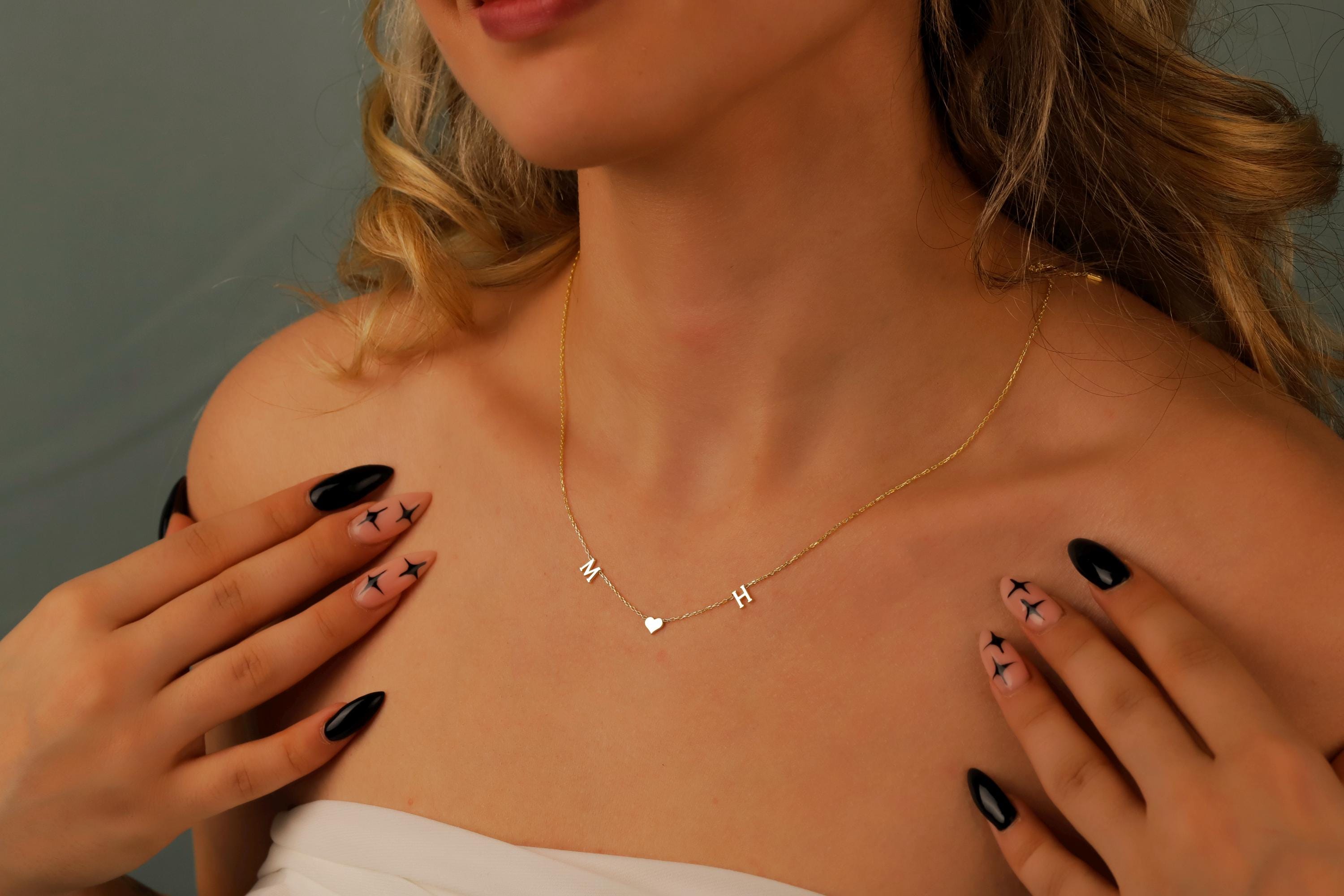 Personalized Initial Heart Necklace, Sterling Silver Necklace