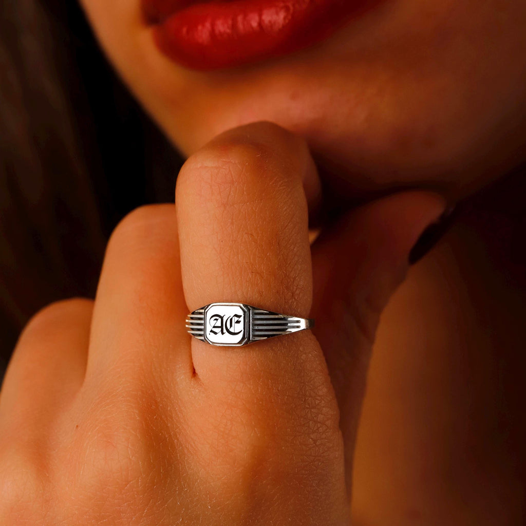 Personalized Signet Ring, 14K Gold, Rose Gold, Sterling Silver