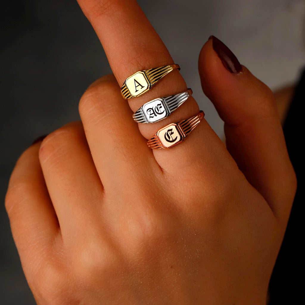 Personalized Signet Ring, 14K Gold, Rose Gold, Sterling Silver