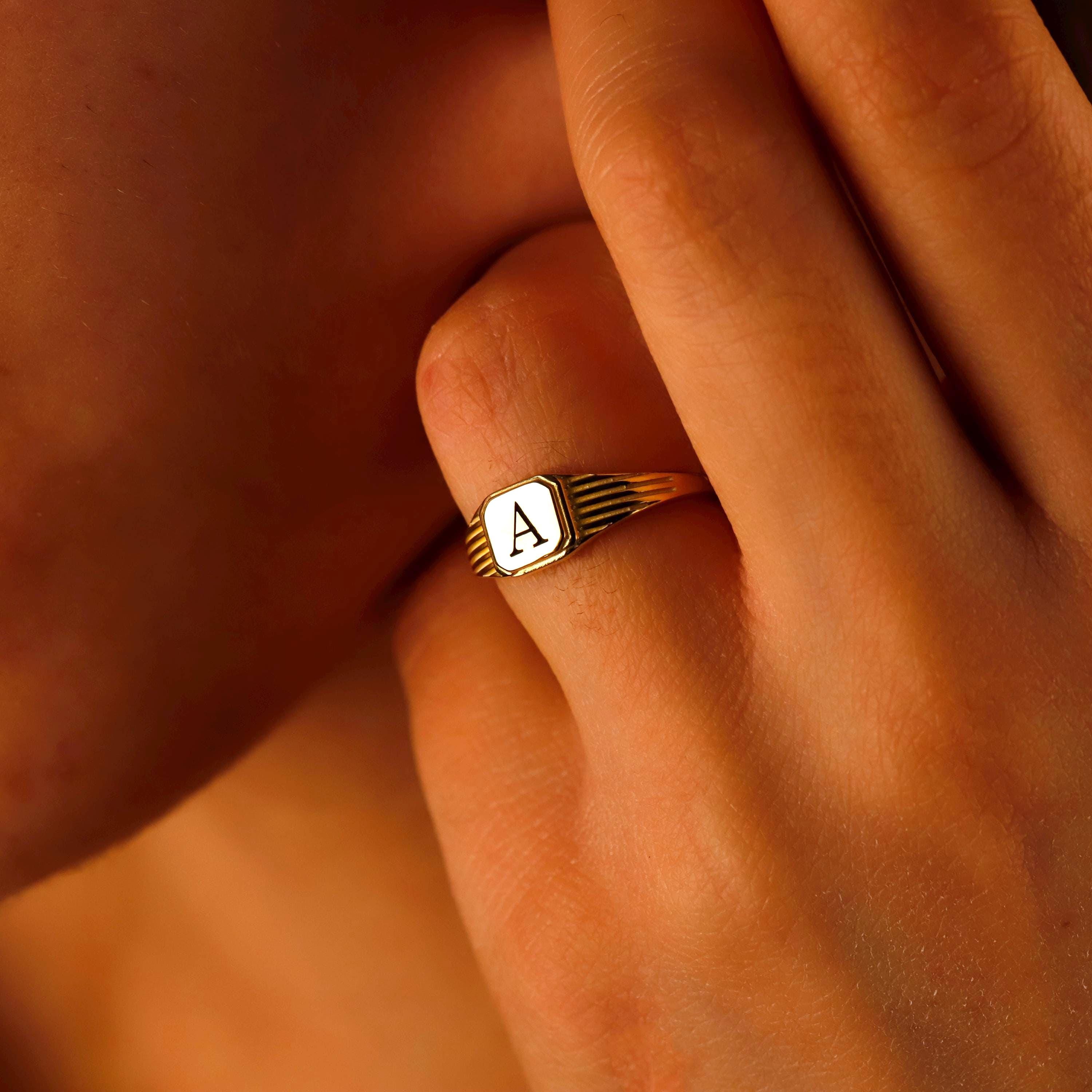 Personalized Signet Ring, 14K Gold, Rose Gold, Sterling Silver