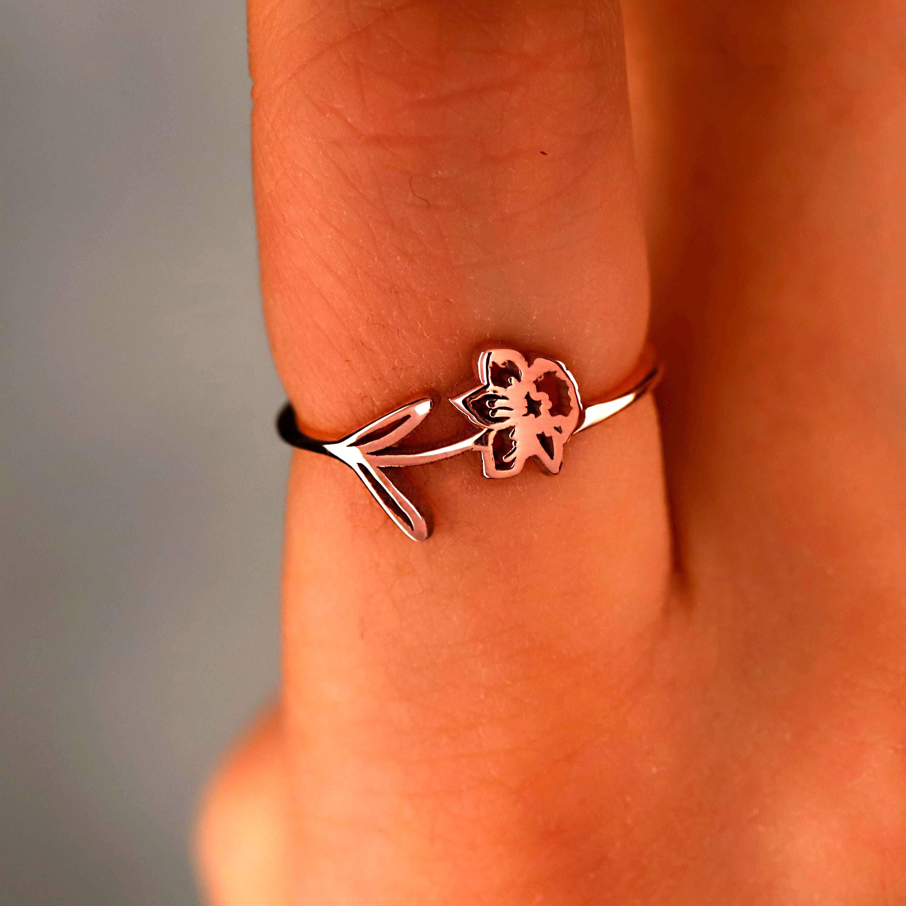 Birth Flower Ring, Personalized 925 Sterling Silver Floral Ring