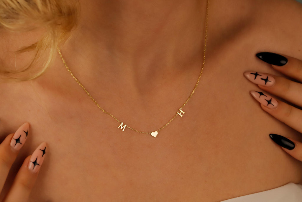 Personalized Initial Heart Necklace, Sterling Silver Necklace