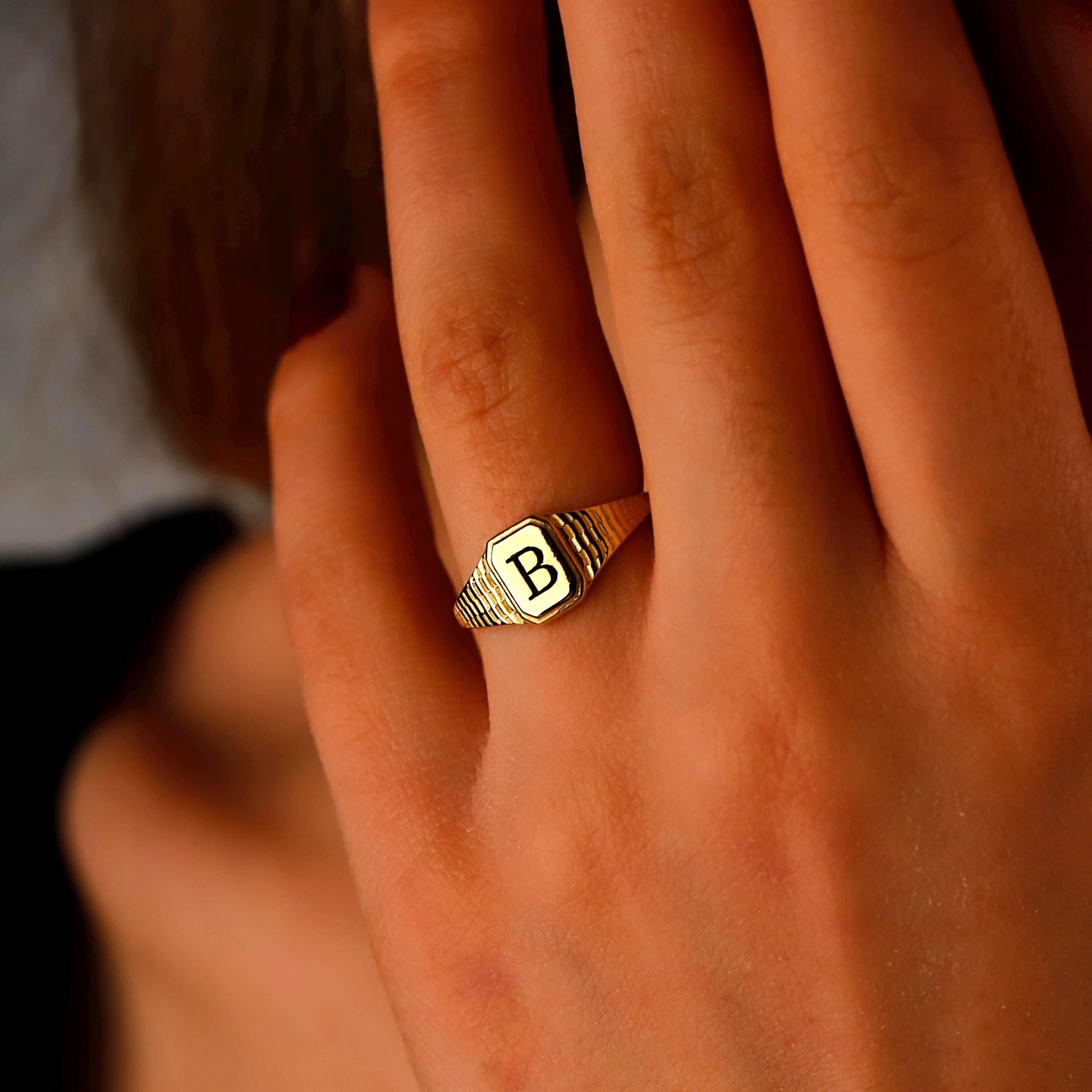 Personalized Hexagon Ring, Sterling Silver Initial Signet Ring