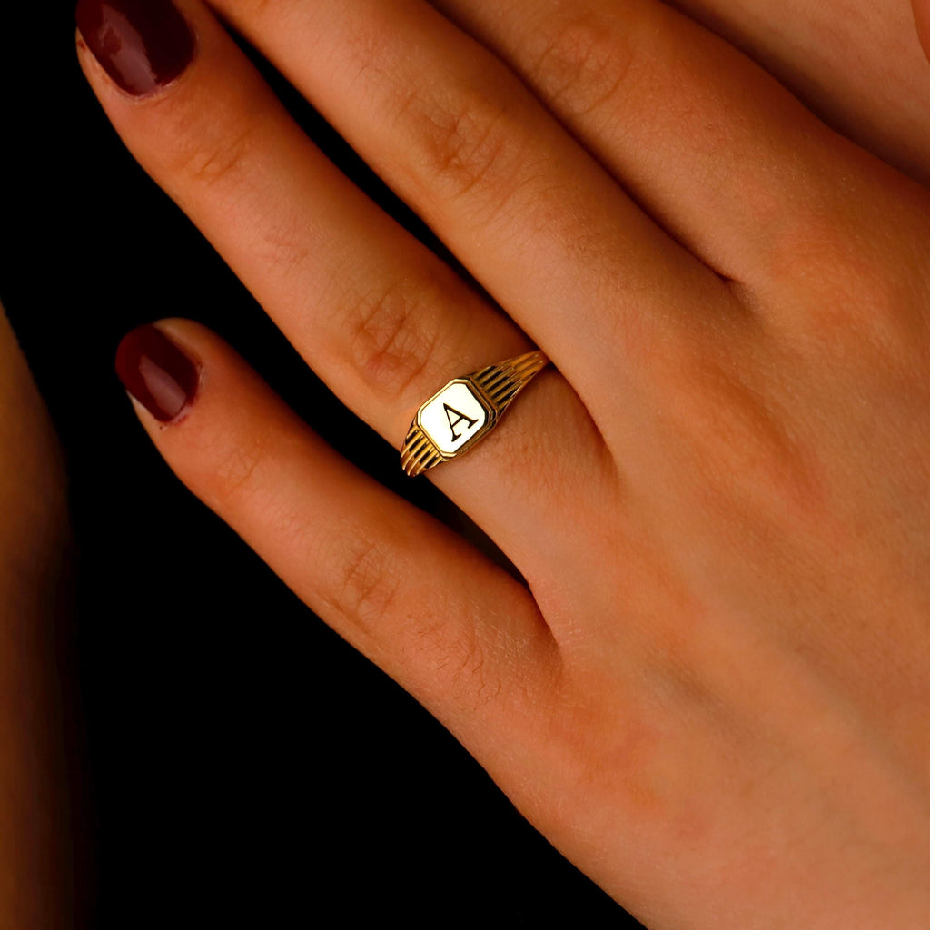 Personalized Signet Ring, 14K Gold, Rose Gold, Sterling Silver