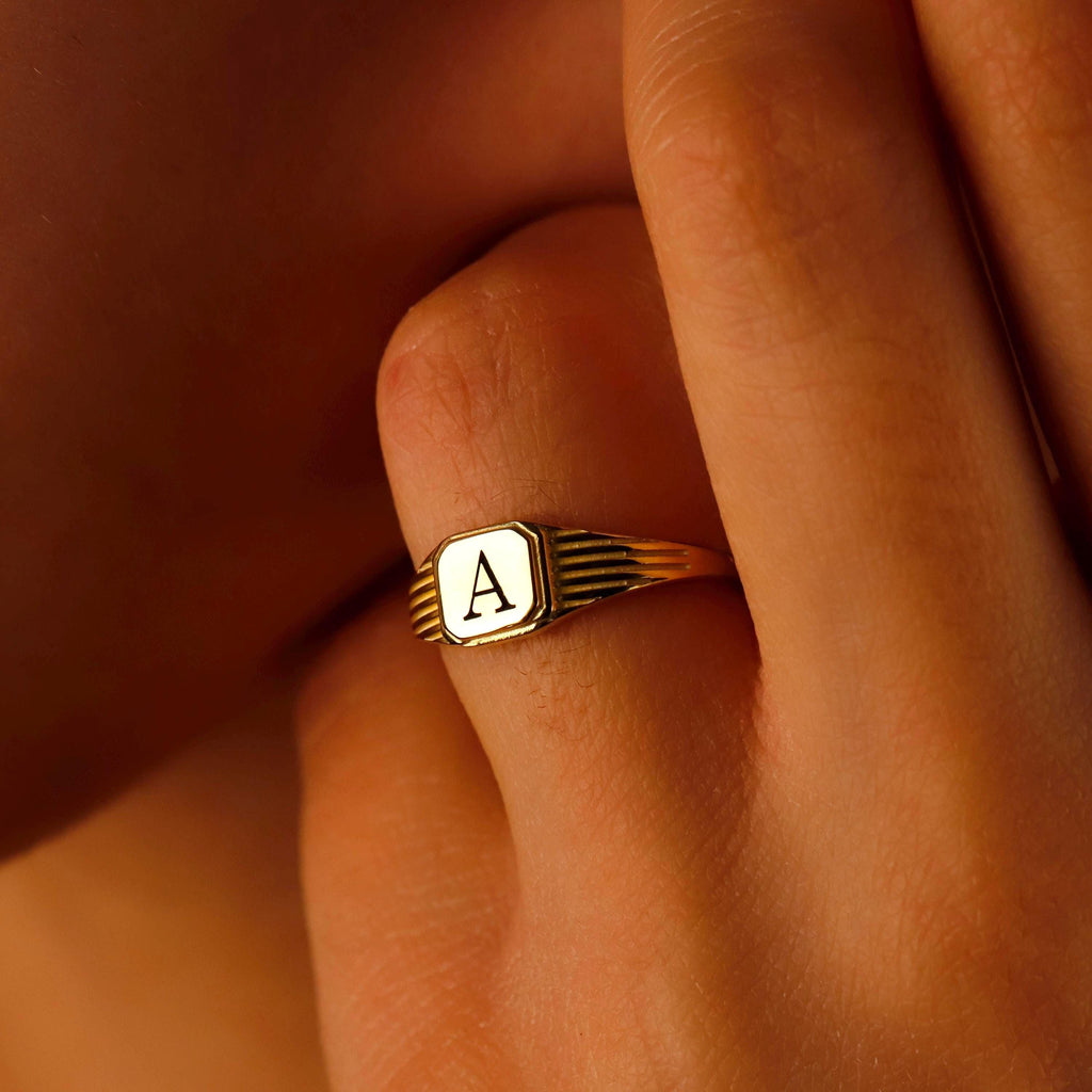 Personalized Signet Ring, 14K Gold, Rose Gold, Sterling Silver
