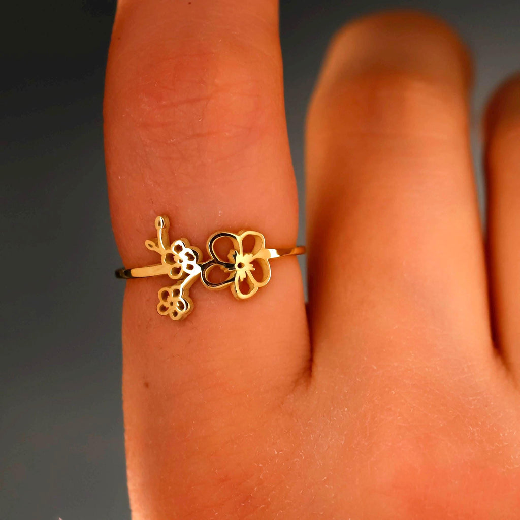 Birth Flower Ring, Personalized 925 Sterling Silver Floral Ring