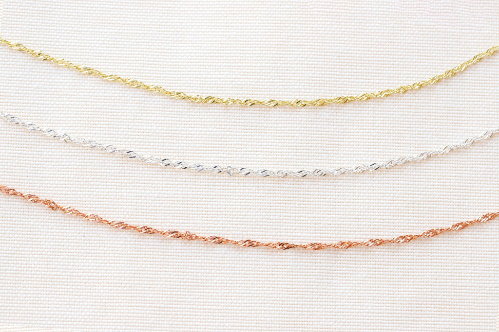 Sterling Silver Spiga Chain Necklace, Twisted Singapore Design