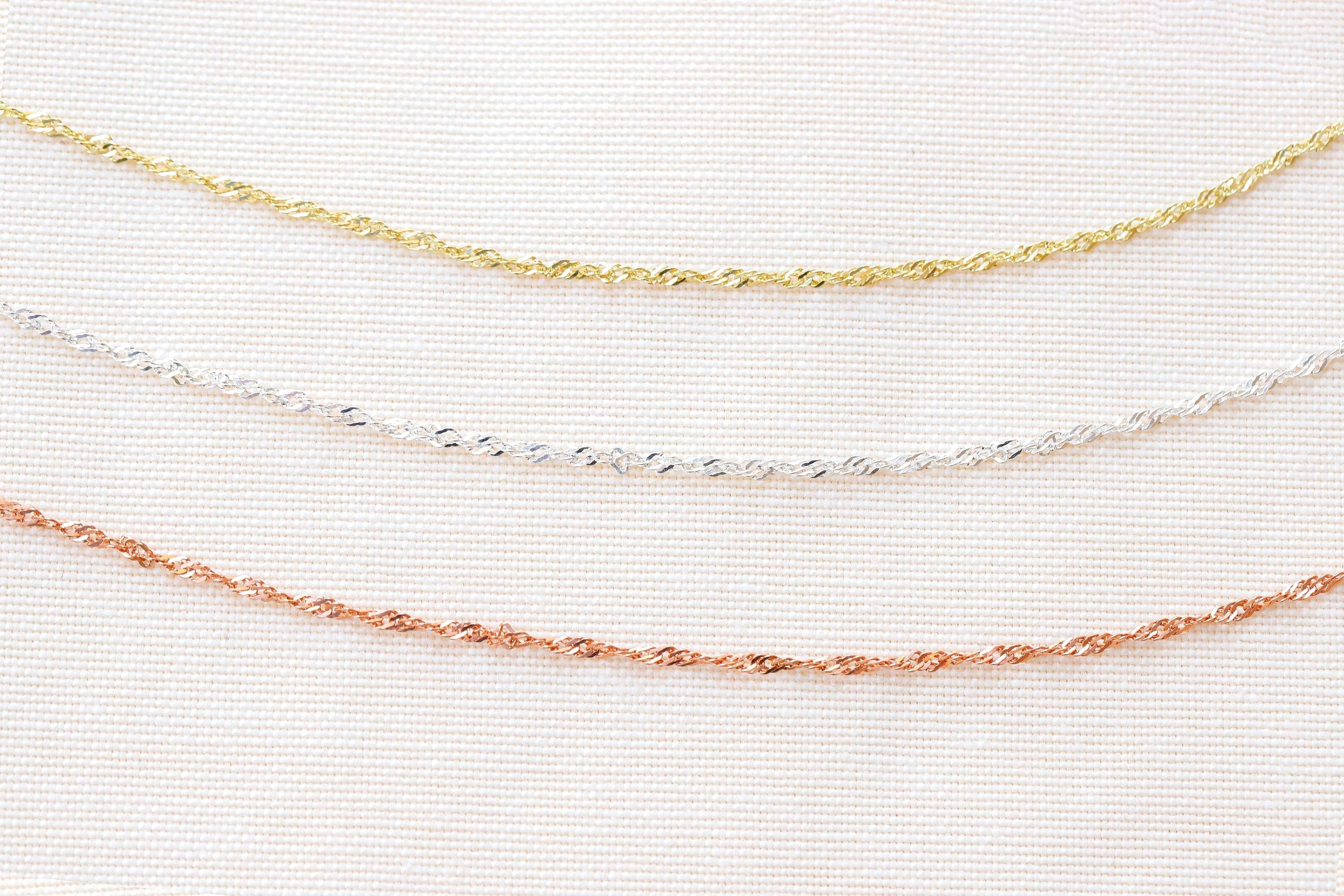 Sterling Silver Spiga Chain Necklace, Twisted Singapore Design