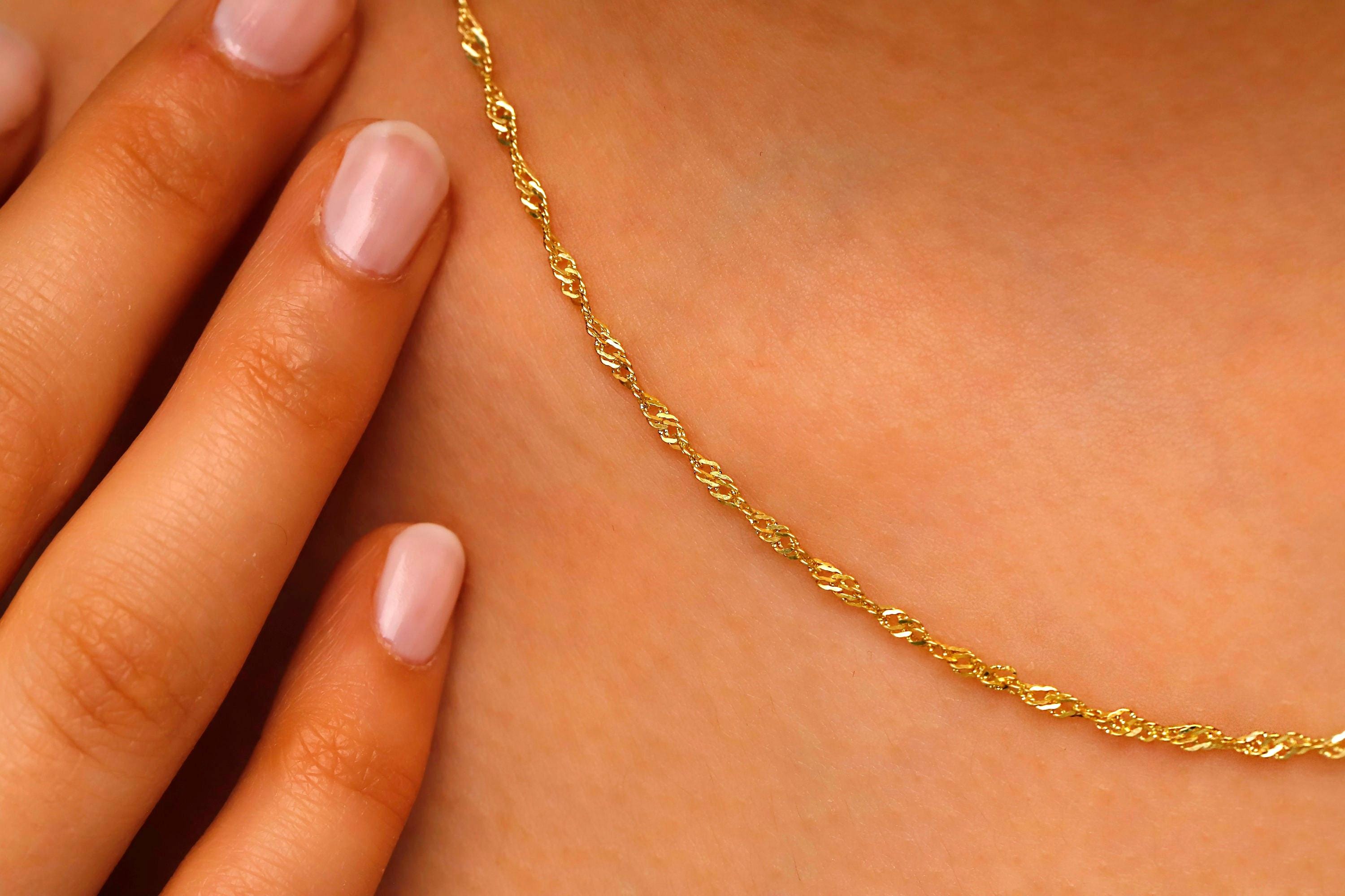 Sterling Silver Spiga Chain Necklace, Twisted Singapore Design