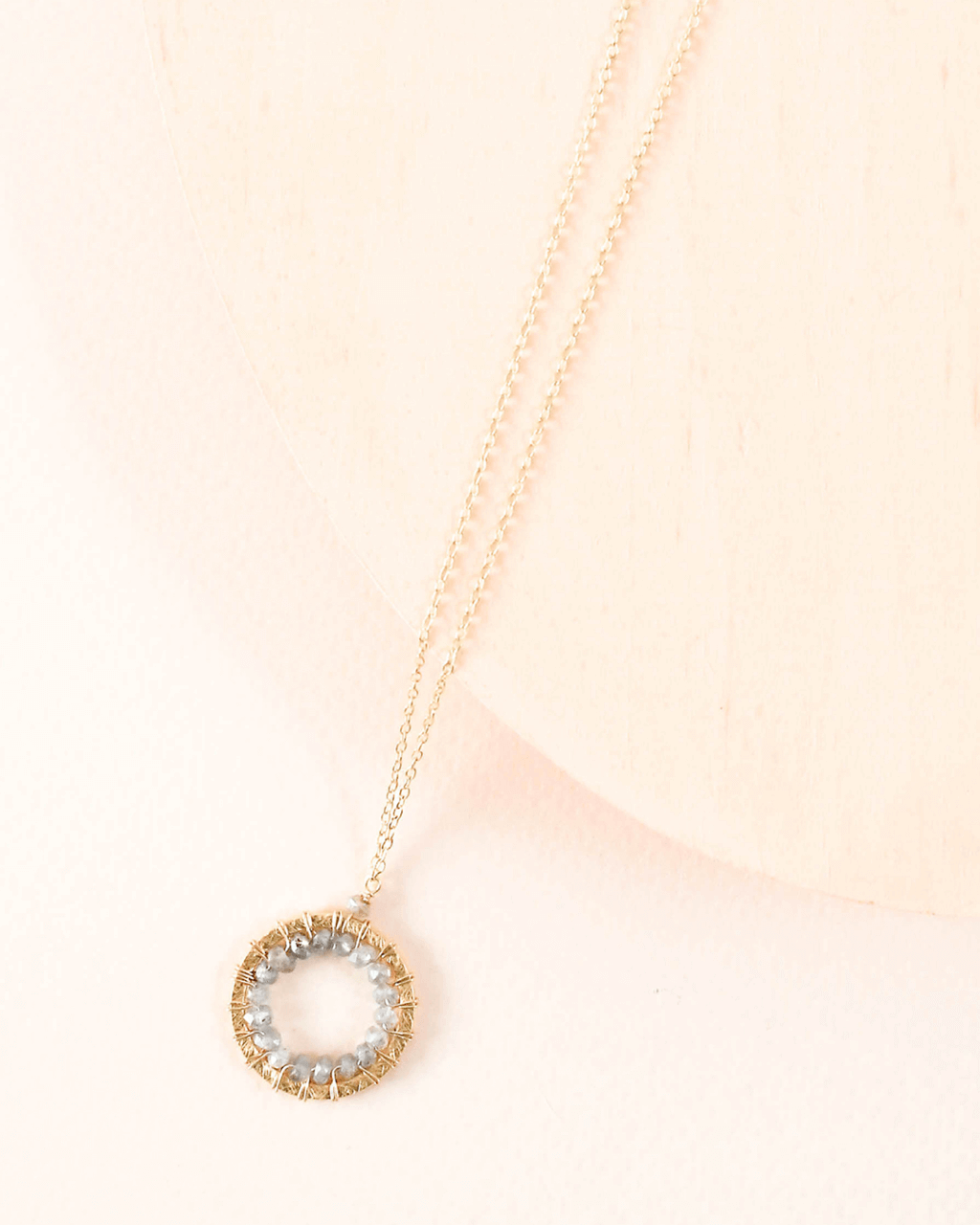 Labradorite Halo Necklace – Handmade Layering Necklace Set with Gold Plated Chain