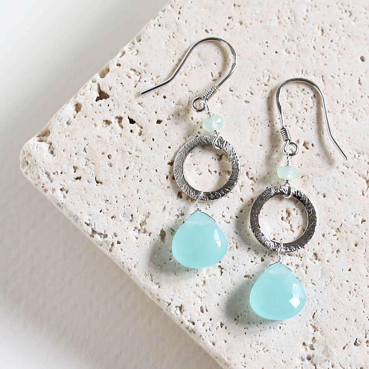 Blue Chalcedony Earrings - Gold Plated Sterling Silver Dangle Gemstone Jewelry