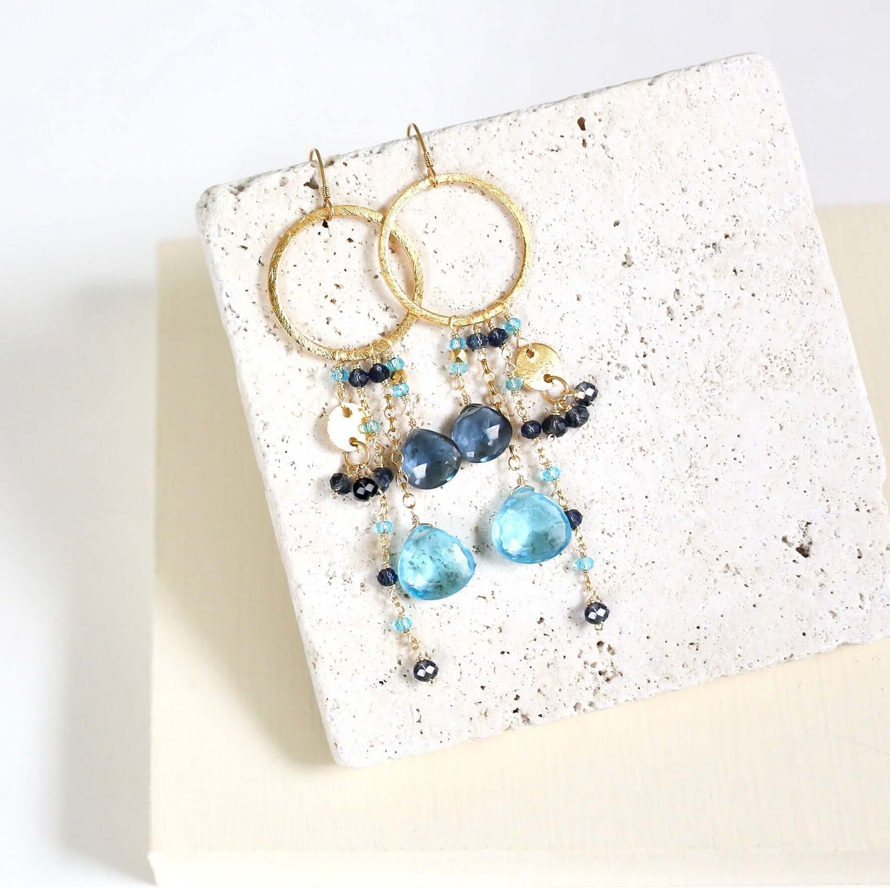 Rose Pink Gemstone Earrings – 14k Gold Plated Sterling Silver Hoops With Tourmaline Quartz