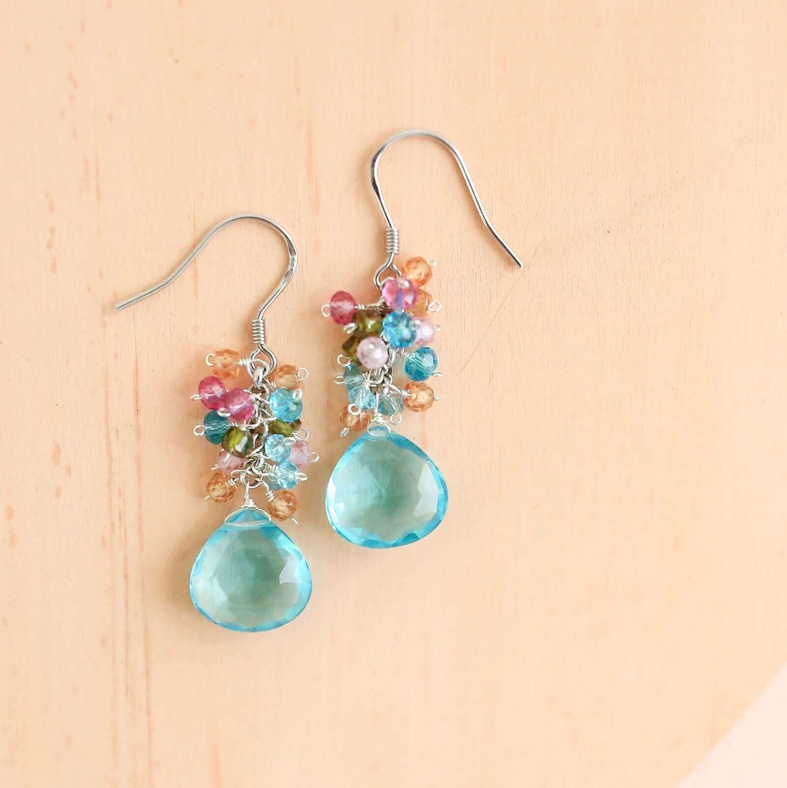 Gold Drop Earrings – Handmade 14k Gold Plated Drops With Rainbow Gem Drops