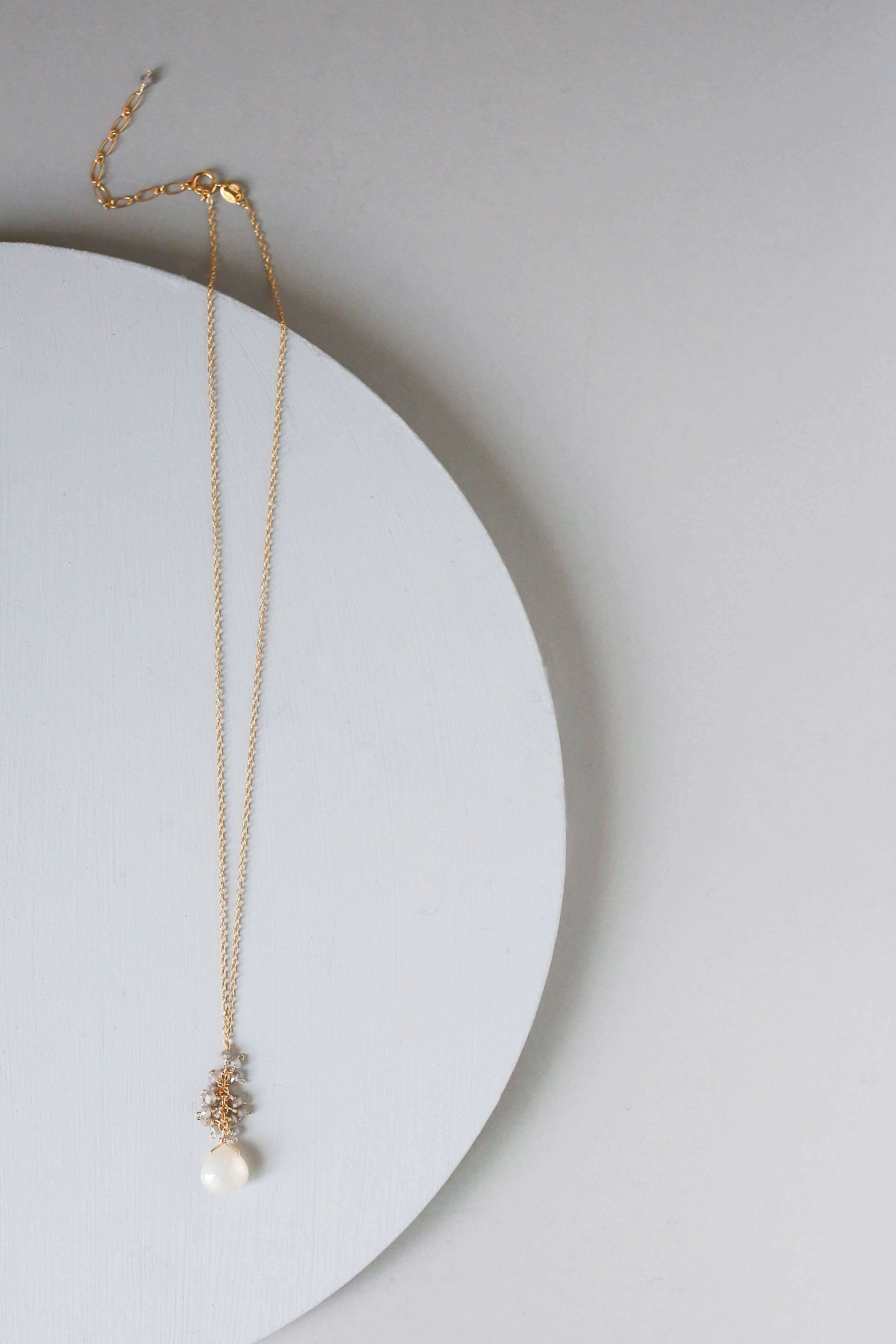 White Chalcedony Silver Cluster Necklace