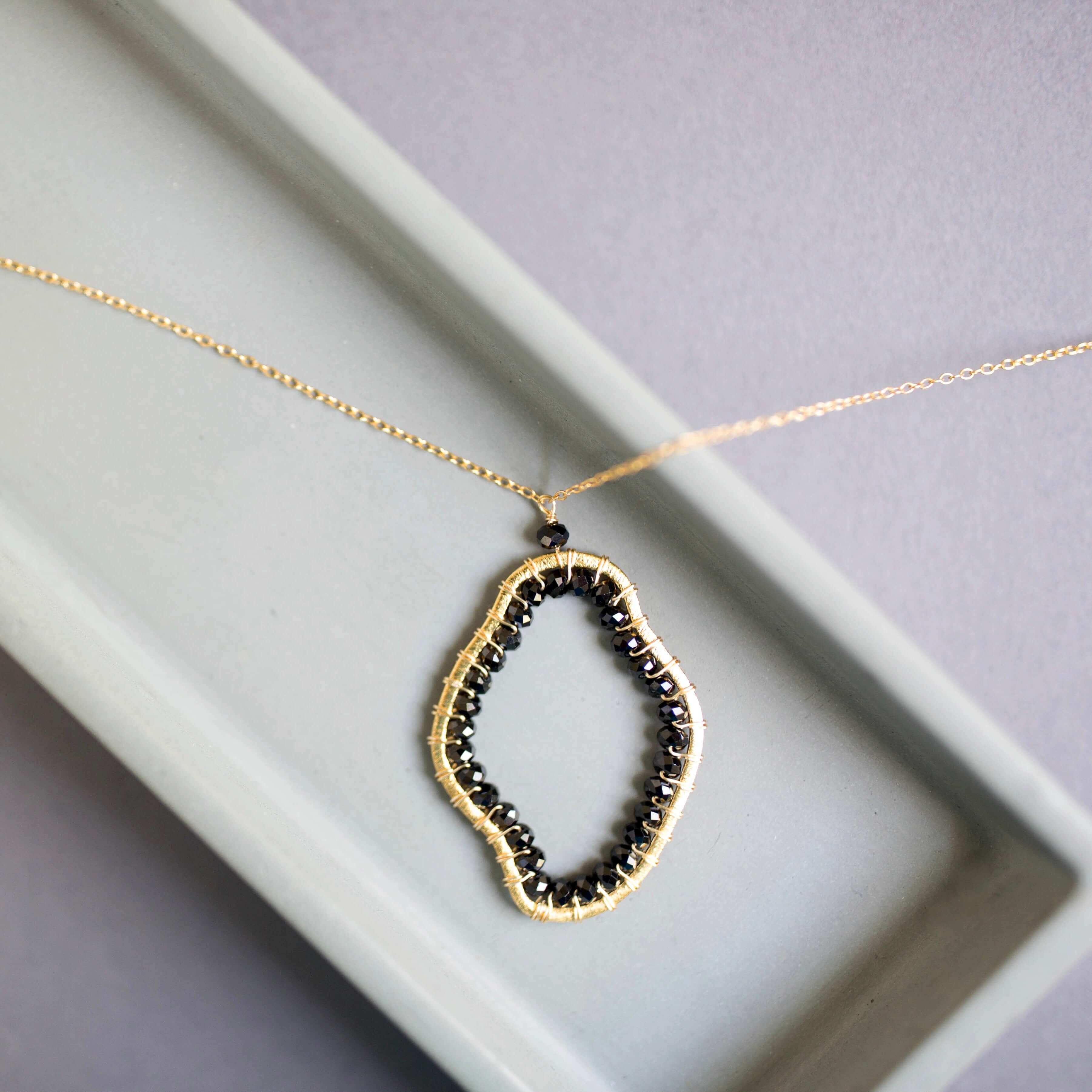 Black Spinel Jewelry – Gold Pendant Set With Sterling Silver Necklace | Handmade Gift Box
