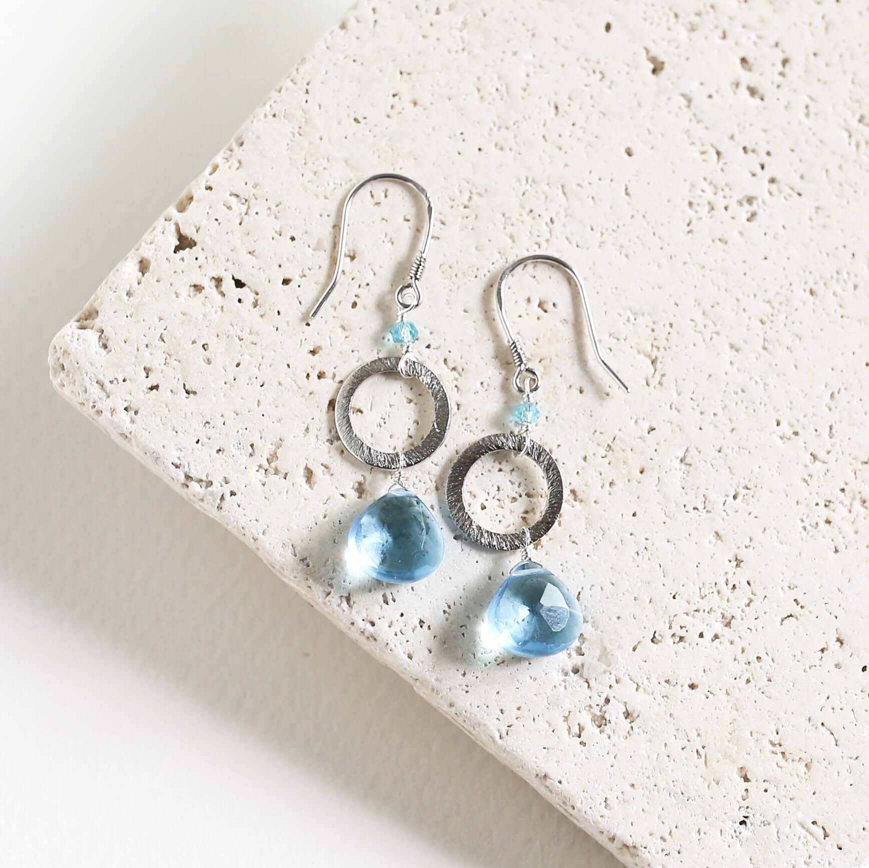 Aquamarine Quartz Earrings – Gold Plated Sterling Silver | French Hook Dangle