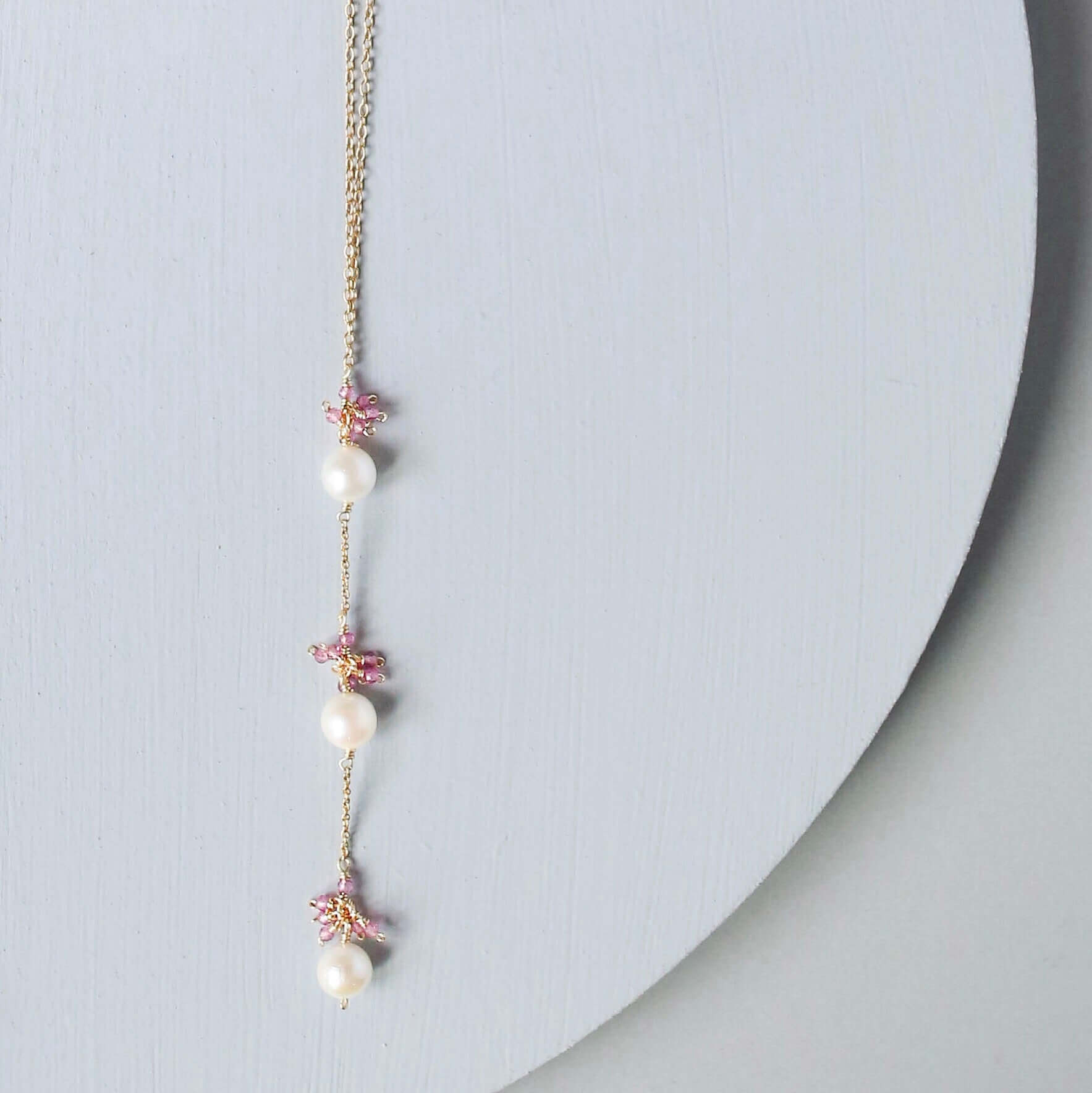 Pearl Gemstone Necklace – Handmade Freshwater Pearl & Aquamarine Jewelry 18"