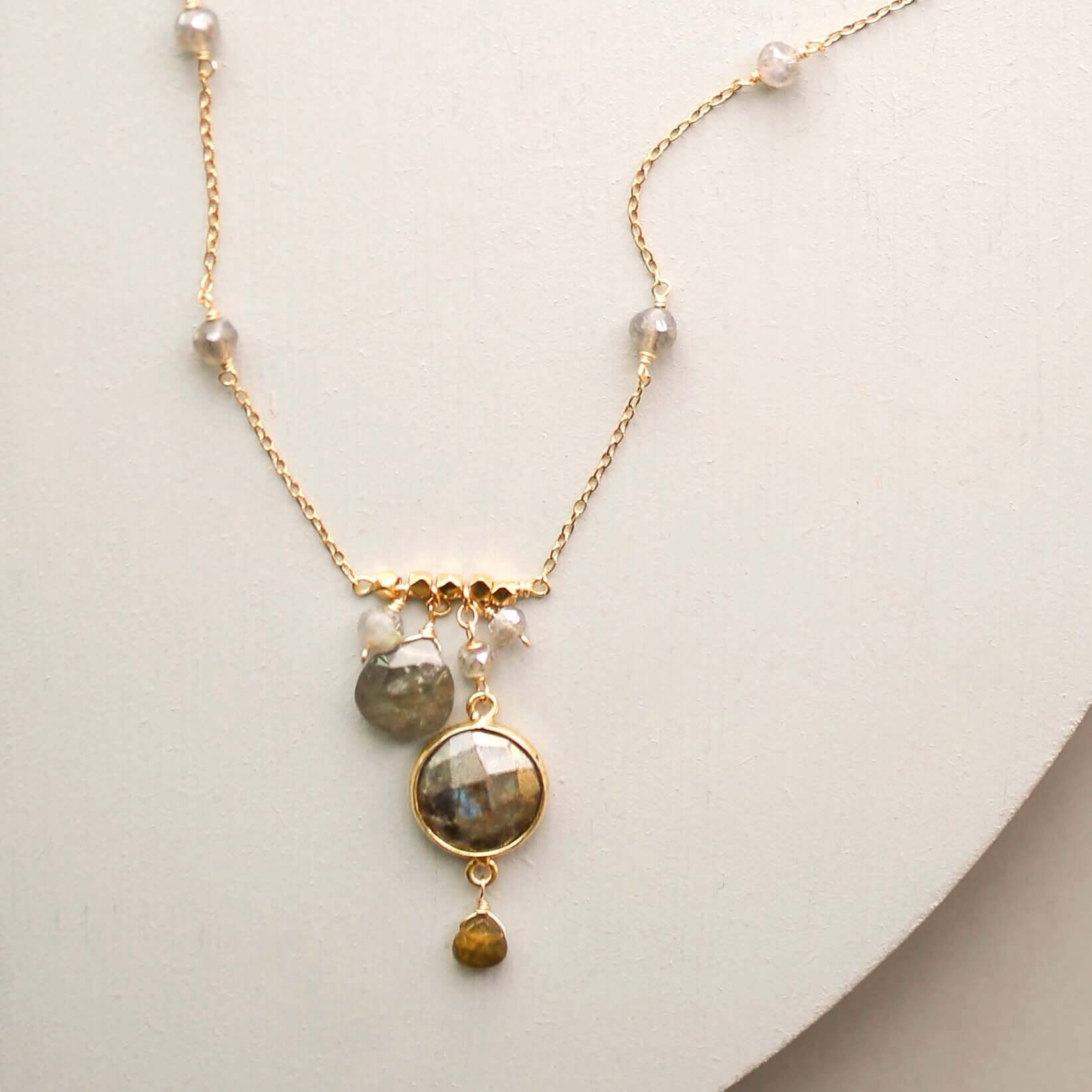 Bezel Necklaces – Delicate Gold Chain Necklace With Gemstone Pendant & Extender