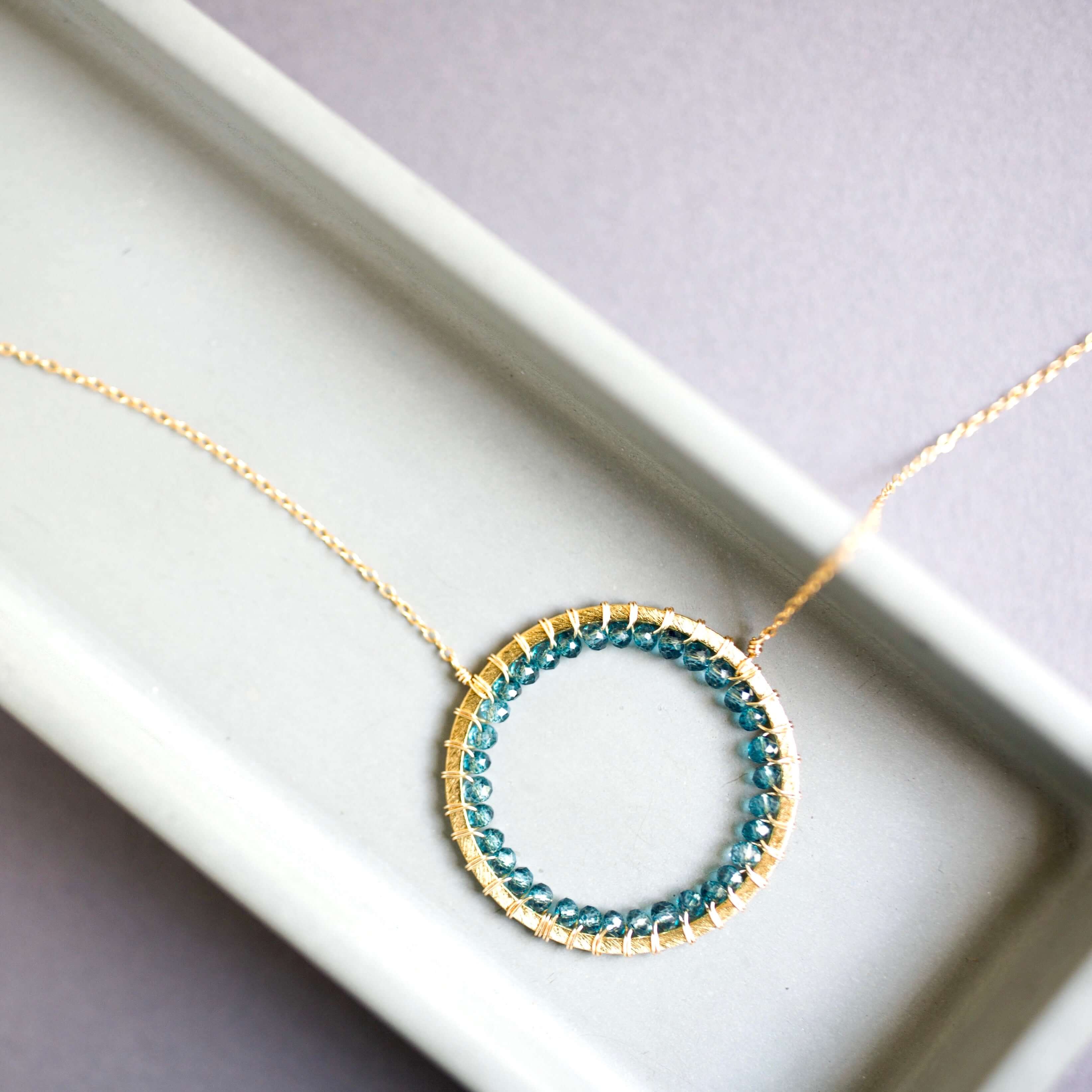 London Blue Quartz Jewelry – Handmade Set With Adjustable Gold Chain & Floating Pendant