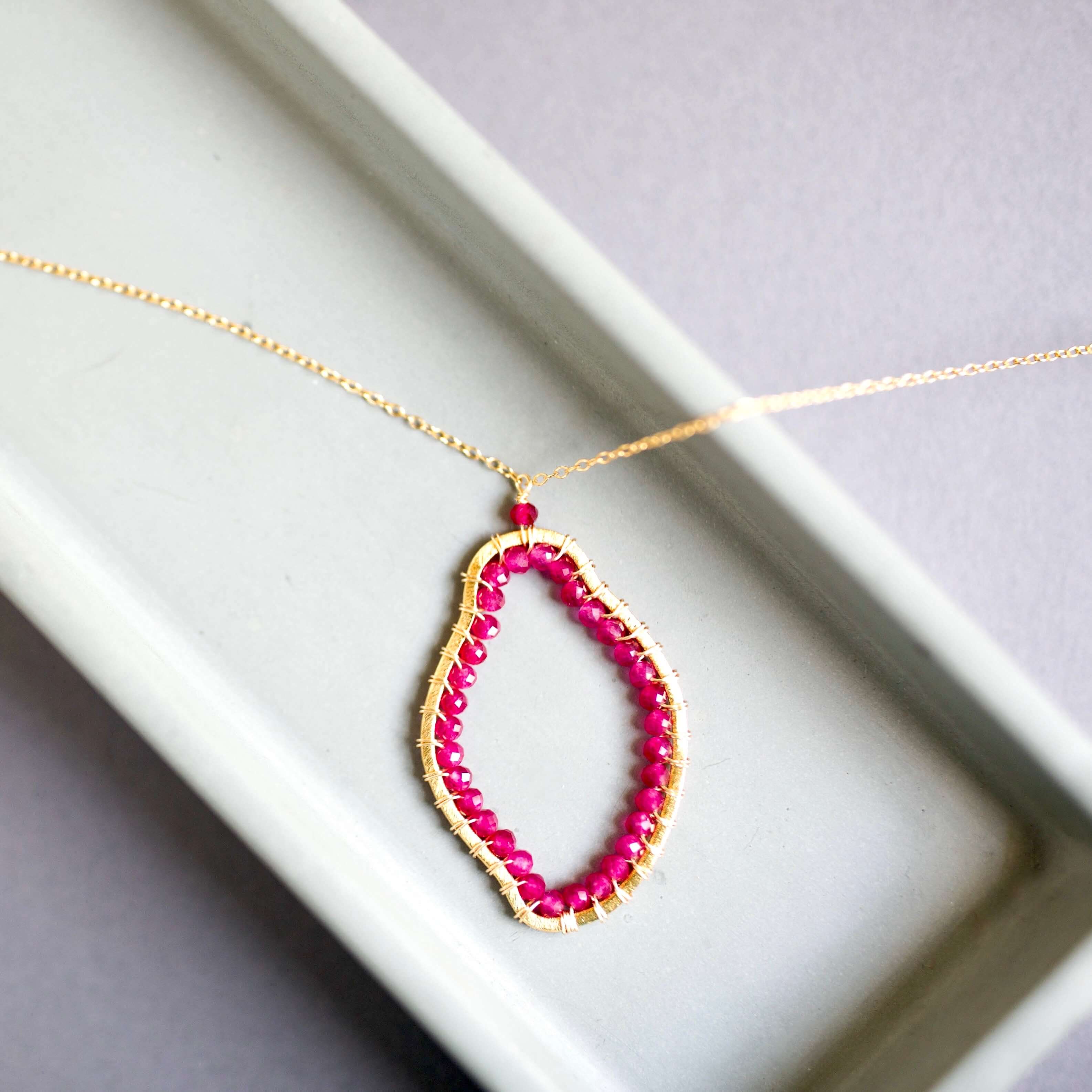 Ruby Quartz Jewelry Set – 14k Gold Plated Sterling Silver Pendant & Earrings