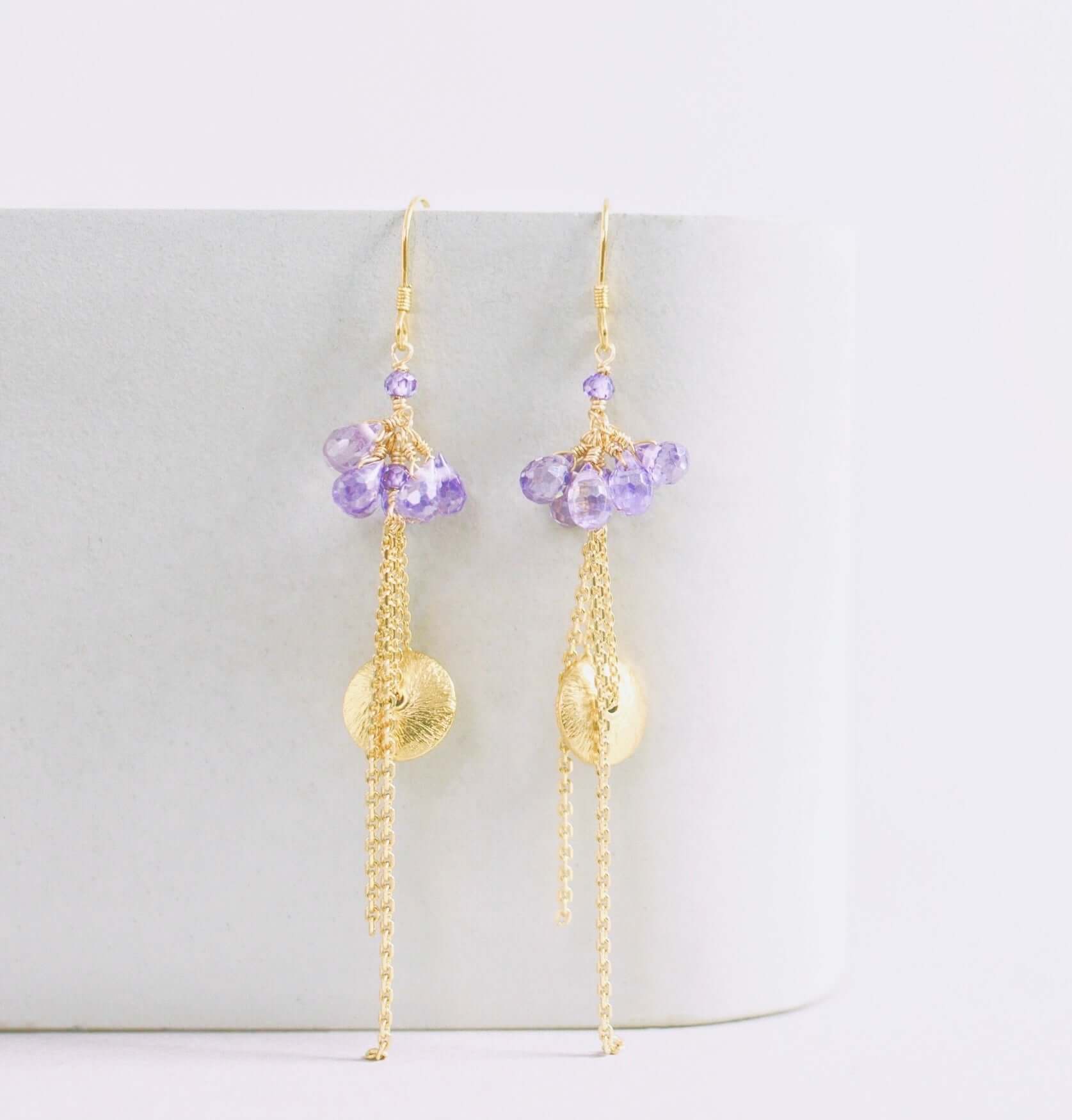 Amethyst Earrings – Gold Plated Italian Sterling Silver Dangle Earrings for Women