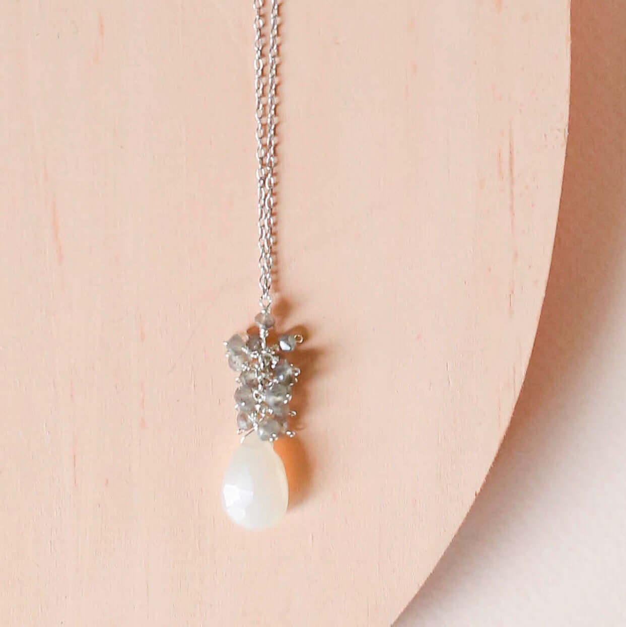 White Chalcedony Necklace – Sterling Silver Cluster Pendant with Labradorite Gemstones