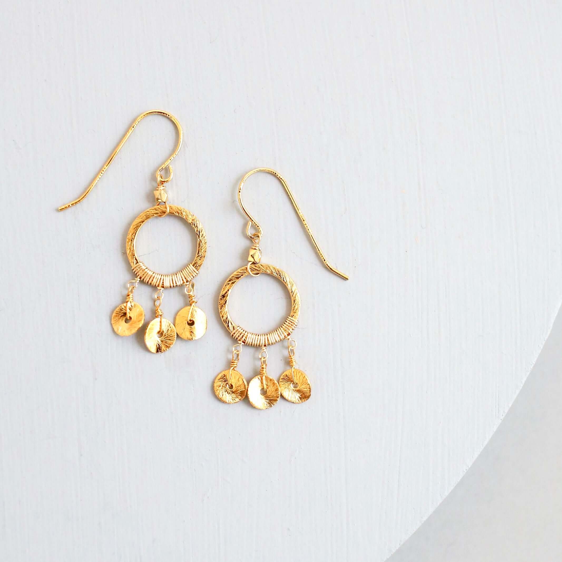Mini Boho Earrings - Gold Plated Sterling Silver French Hook Small Dangle Jewelry